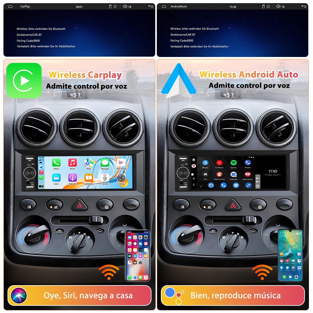 Junsun Radio Coche Universal 1 DIN con 6.36 Pulgadas Pantalla Táctil, con CarPlay/AndroidAuto/Admite