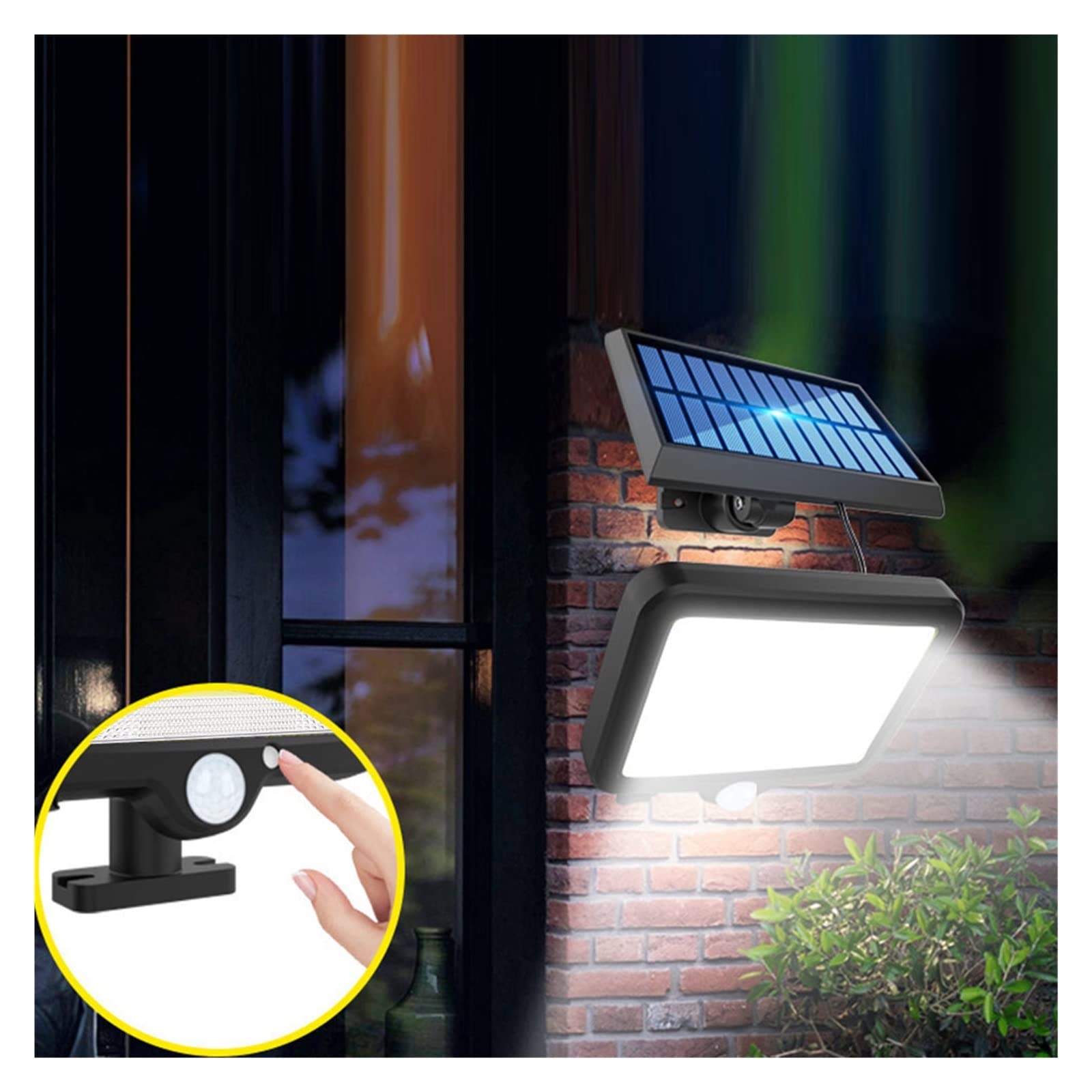 120/160COB Lampa Ścienna Zasilana Energią Słoneczną Zewnętrzna Lampa Z Czujnikiem Ruchu PIR 1/3 Tryby Wodoodporna Ściana Światła Bezpieczeństwa Uliczny Wystrój Ogrodu(72COB Control,1 Mode)