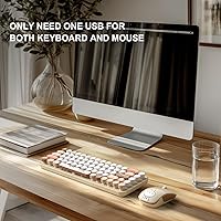 Vista 5 de FOPETT Combo de teclado y mouse inalámbricos Lindo mouse y teclado Teclado inalámbrico de 2.4G con teclas coloridas de 68 teclas, teclado de máquina