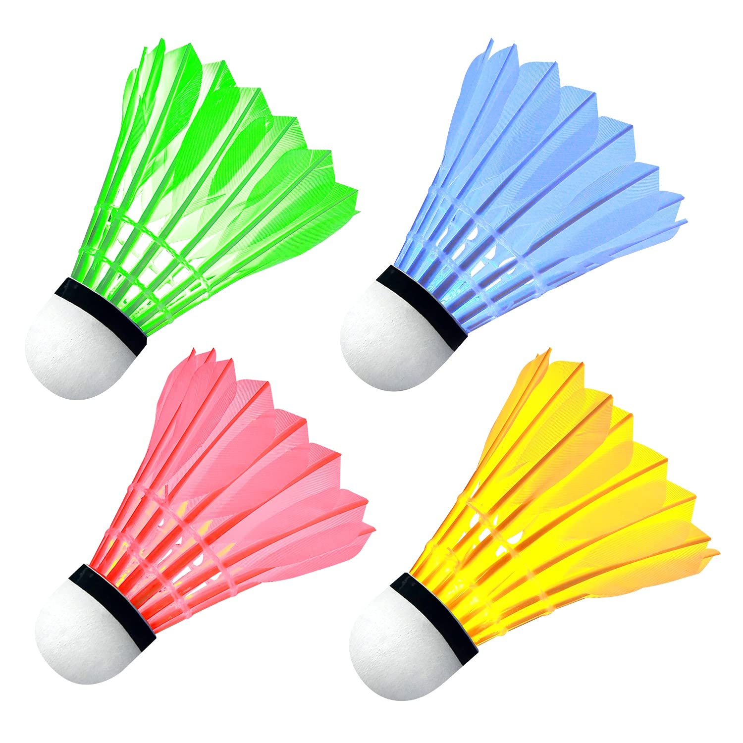 Ohuhu LED Badminton Shuttlecocks, 4 Pack Lighting Birdies Shuttlecock, Nylon Glow in The Dark Birdie Balls for Baseball Practice, Glow in The Dark Badminton for Indoor Outdoor Sports Activities