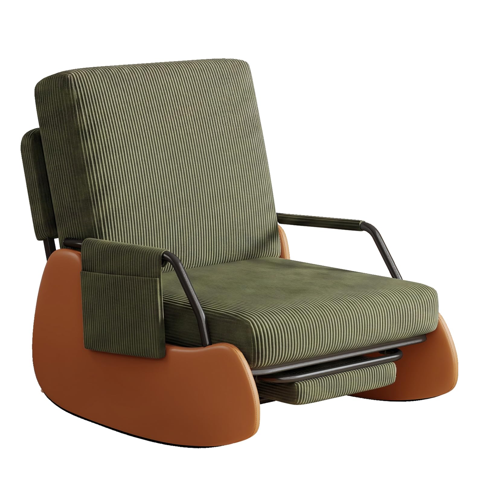 Schaukelstuhl mit Fußstütze, Schaukelsessel mit Verstellbare Rückenlehne, Gepolsterter Breiter Relaxsessel Relaxstuhl Sessel mit Seitentaschen für Wohnzimmer Schlafzimmer, Grün