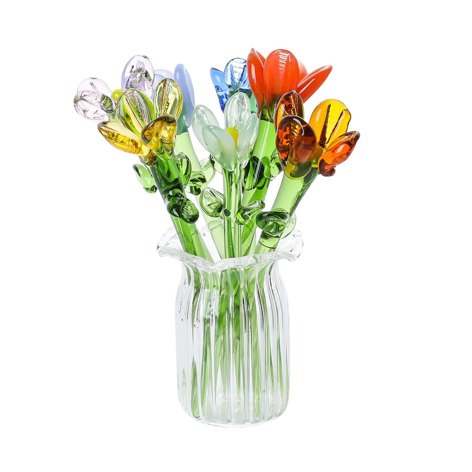 PQSIBBG Artistic Glass Floral Display with Vase Contemporary Glass Decoration Flower Bouquet Great for Gifting Worktop Blossomy Arrangement