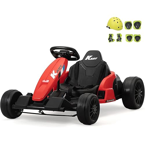 TOBBI 24V Go Kart Electric Drift Kart for Kids 4-16 Year, Ride on Car, 8 MPH Battery Powered Crazy Cart for Kids, Electric Ride On Car with Protective Suit, Safety Belt, Music, Horn, LED Light, USB