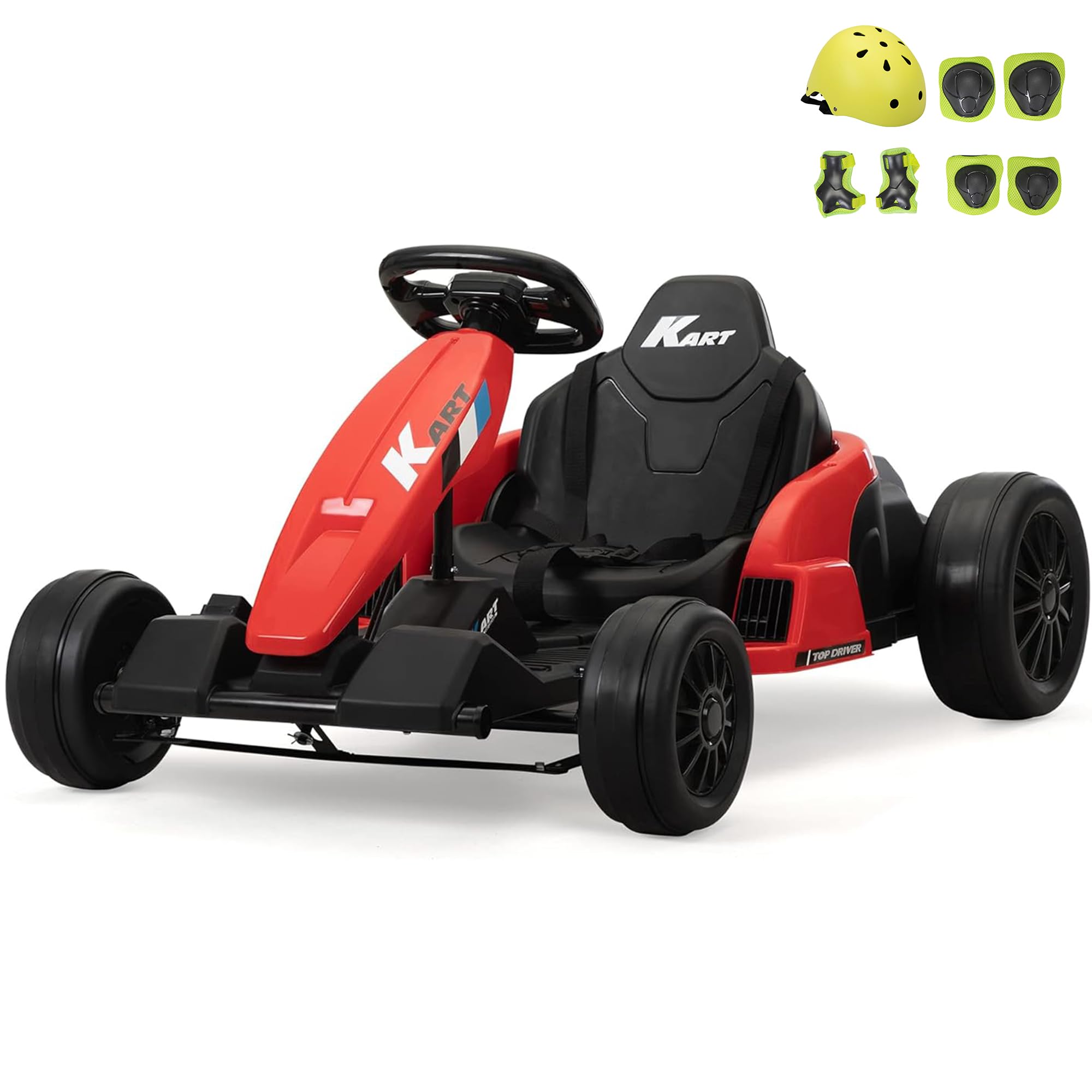 TOBBI 24V Go Kart Electric Drift Kart for Kids 4-16 Year, Ride on Car, 8 MPH Battery Powered Crazy Cart for Kids, Electric Ride On Car with Protective Suit, Safety Belt, Music, Horn, LED Light, USB