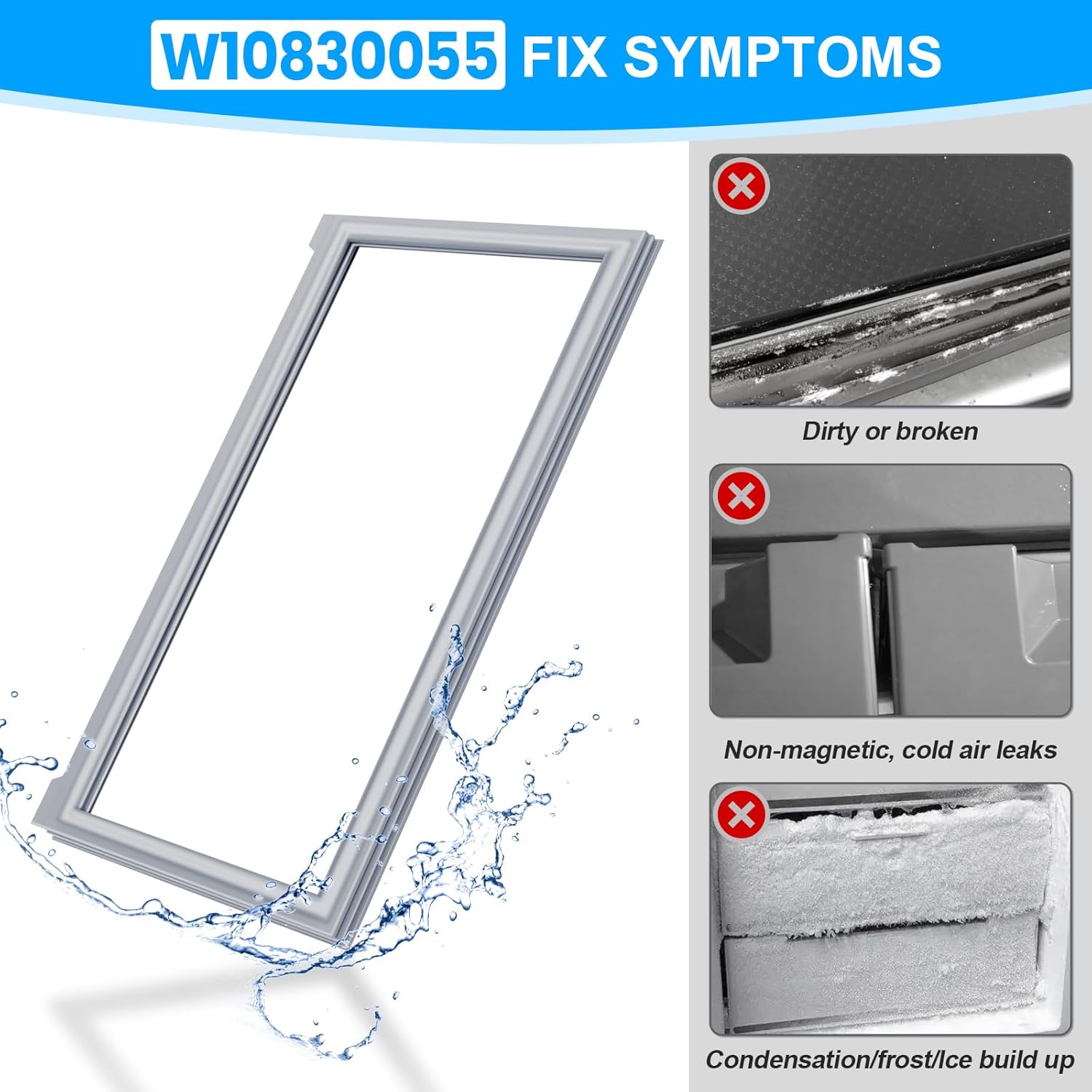 [2 Pack] Upgraded W10830055 Refrigerator Door Gasket Compatible with Whirlpool Refrigerator Door Gasket Replacement, W10443238 W10163991 WRF555SDFZ Fridge Door Seal Kenmore Refrigerator Door Gasket