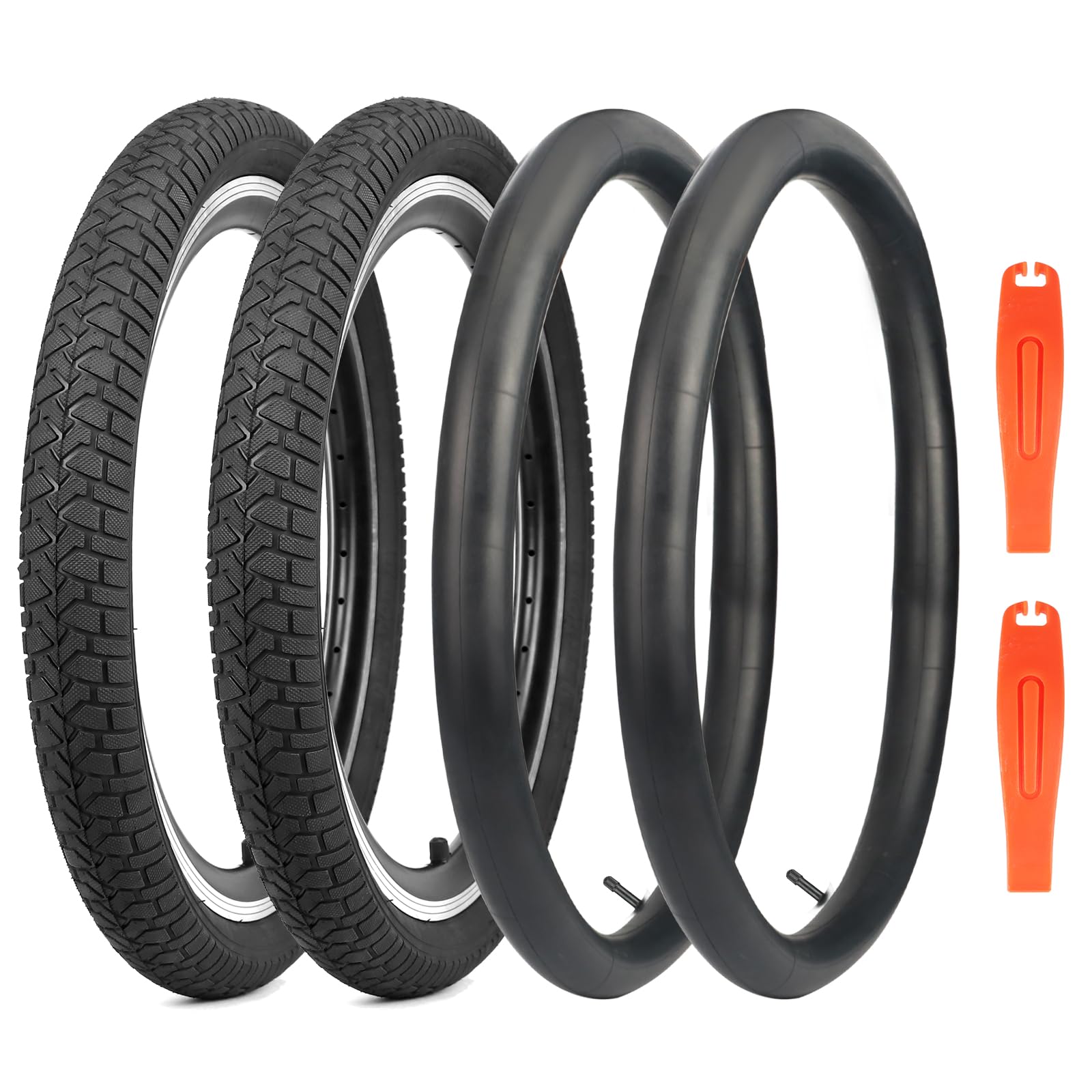 2er-Pack Fahrradreifen 20X2.125 Fahrradmantel 30TPI Faltbar Bike Tires + 2er-Pack 20 Zoll Schlauch AV32mm Ventil kompatibel 20x2.10-2.25 Tires und Tubes