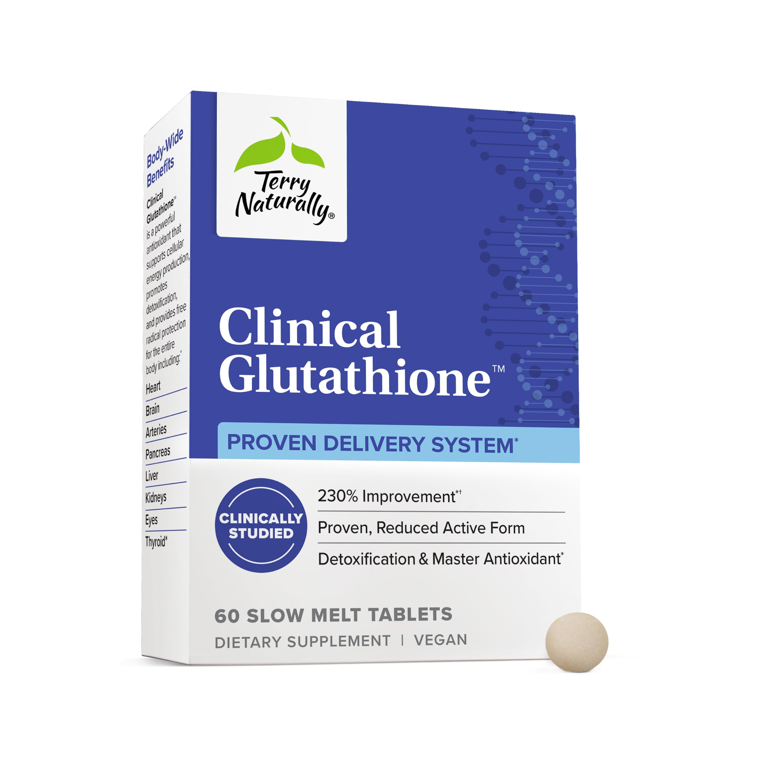 Terry Naturally Clinical Glutathione - Antioxidant Supplement for High Absorption - Dietary Supplement with L-Glutathione - Vegan to Support Cell Health