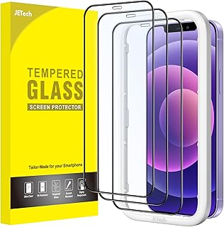 JETech Full Coverage Screen Protector for iPhone 12 mini 5.4-Inch, Black Edge Tempered Glass Film with Easy Installation Tool, Case-Friendly, HD Clear, 3-Pack