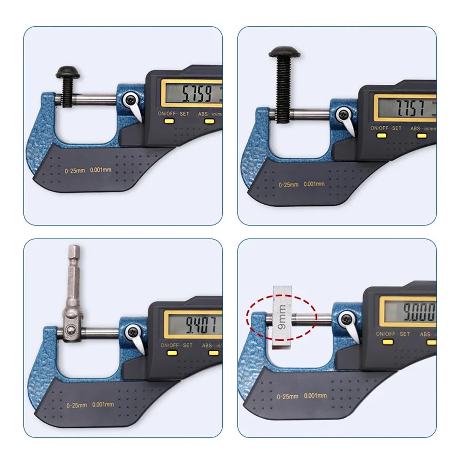 Micrómetro digital electrónico exterior de acero de 0-25 mm y 0,001 mm con tornillo y pantalla LCD grande. Calibrador micrómetro digital Vernier. Mide cualquier cosa
