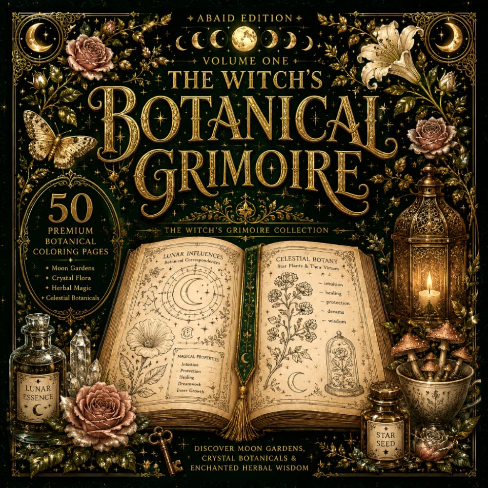 The Witch's Botanical Grimoire: A Luxury Botanical Fantasy Coloring Book for Adults Featuring Magical Herbs, Moon Flowers, Crystal Gardens, Forest Spirits and Enchanted Nature