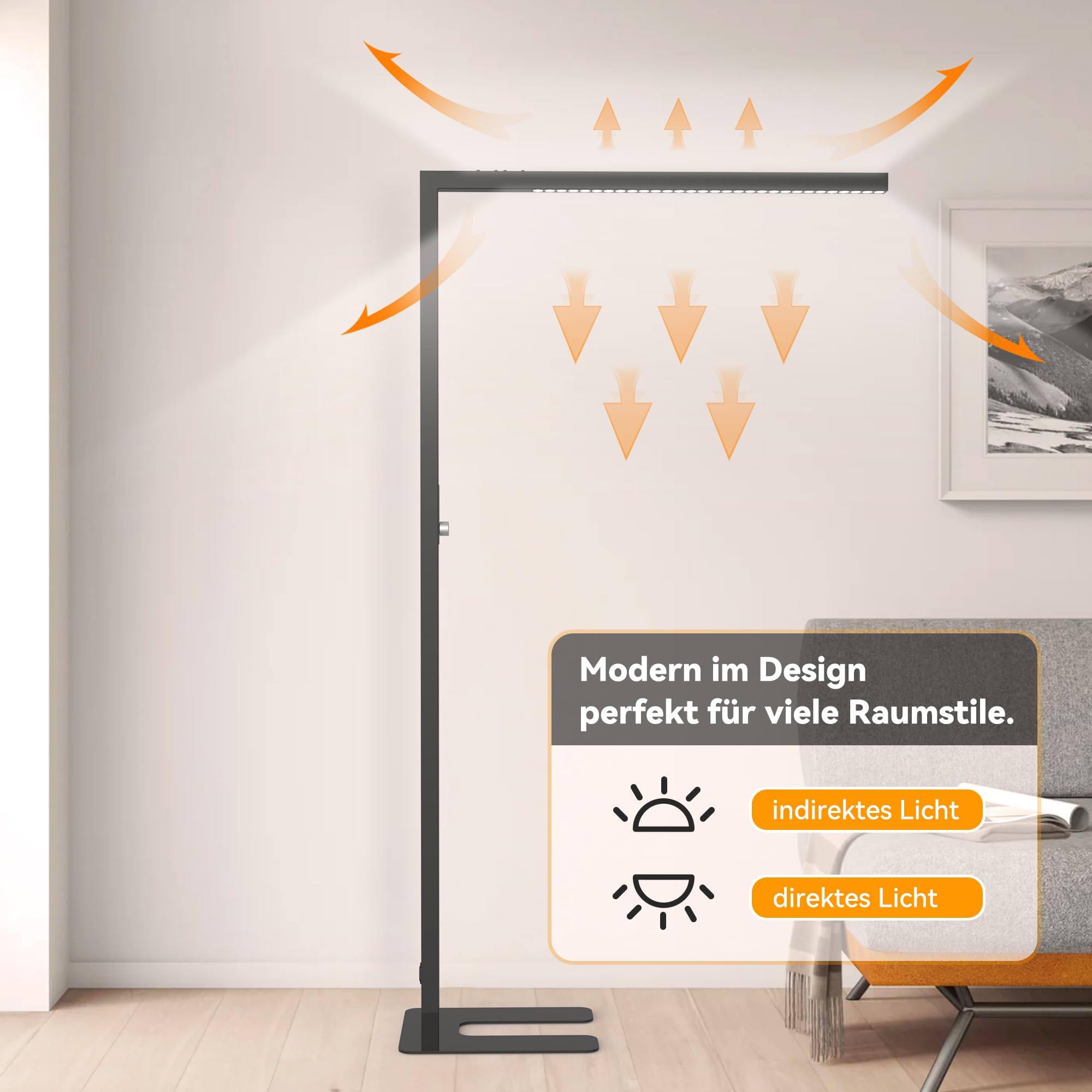 SOLLA LED Augenpflege Einstellbarer Kopf Stehlampe Büro Tageslicht Upgrade, Bürolampe Stehlampe Uplight und Downlight, 15W+30W UGR≤16, Geeignet für Büros, Bibliotheken,Konferenzräume-Schwarz