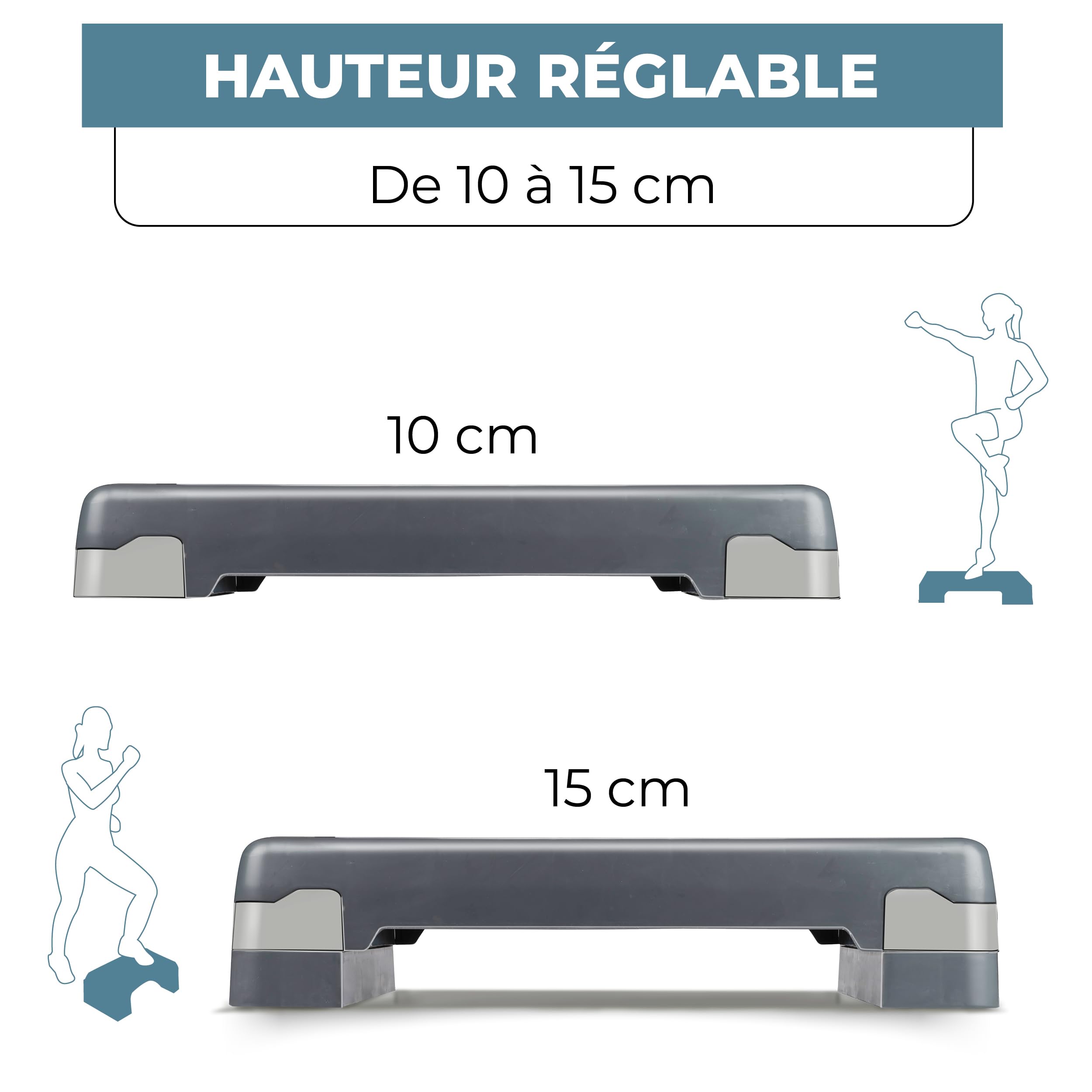 Umbro Stepper Fitness Réglable 10‑15 cm – Aerobic Step Antidérapant pour Cardio‑Training – Step Fitness Sport Maison pour Rééducation – Plateforme D'entraînement Complet – 68,3 x 29 x 10,4cm