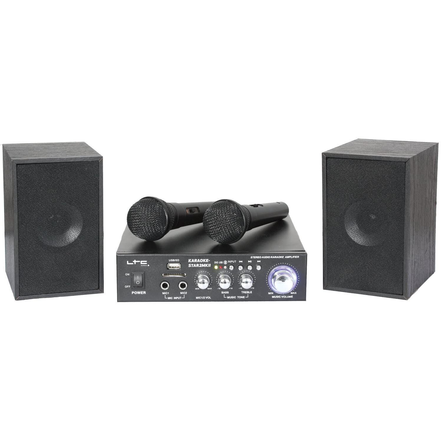 Générique Karaoké Pack LTC KARAOKE-STAR2MKII Enfant - Bluetooth USB SD 100W 2 Enceintes 2 Micros 1 Ampli - Projecteur 2-en-1 par Stroboscope Cadeau