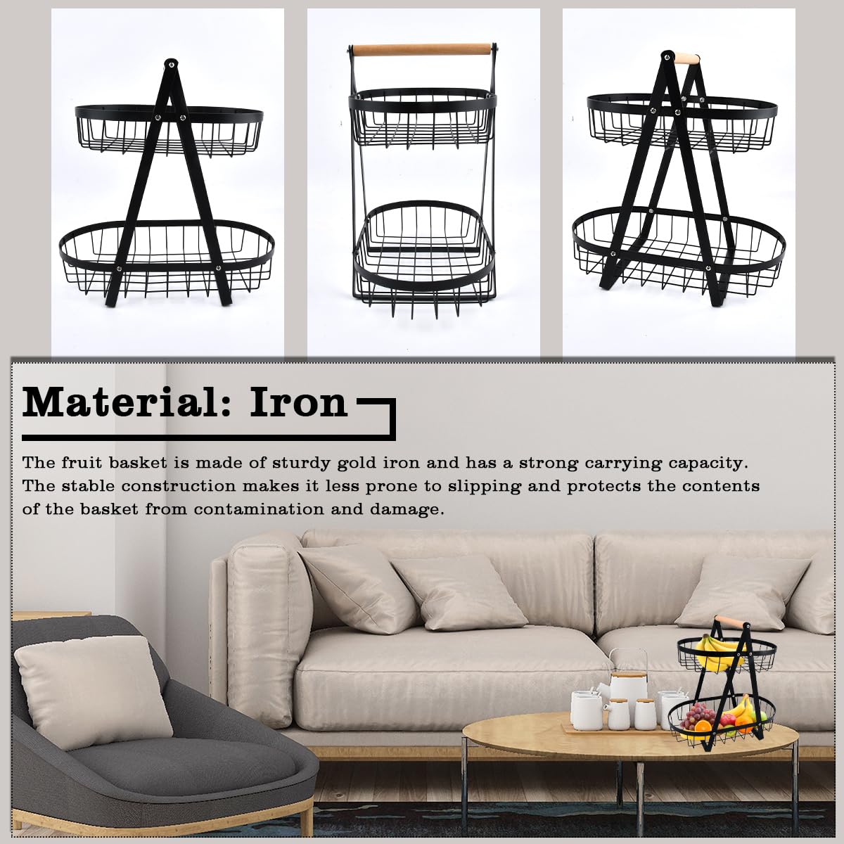 Cesto di Frutta A 2 Livelli Cesto di Frutta Cesto di Verdure Cesto da Banco di Frutta Cesto di Verdure Cesto Staccabile for Frutta, Verdura, Spuntini in Casa, Cucina Ufficio(Gold