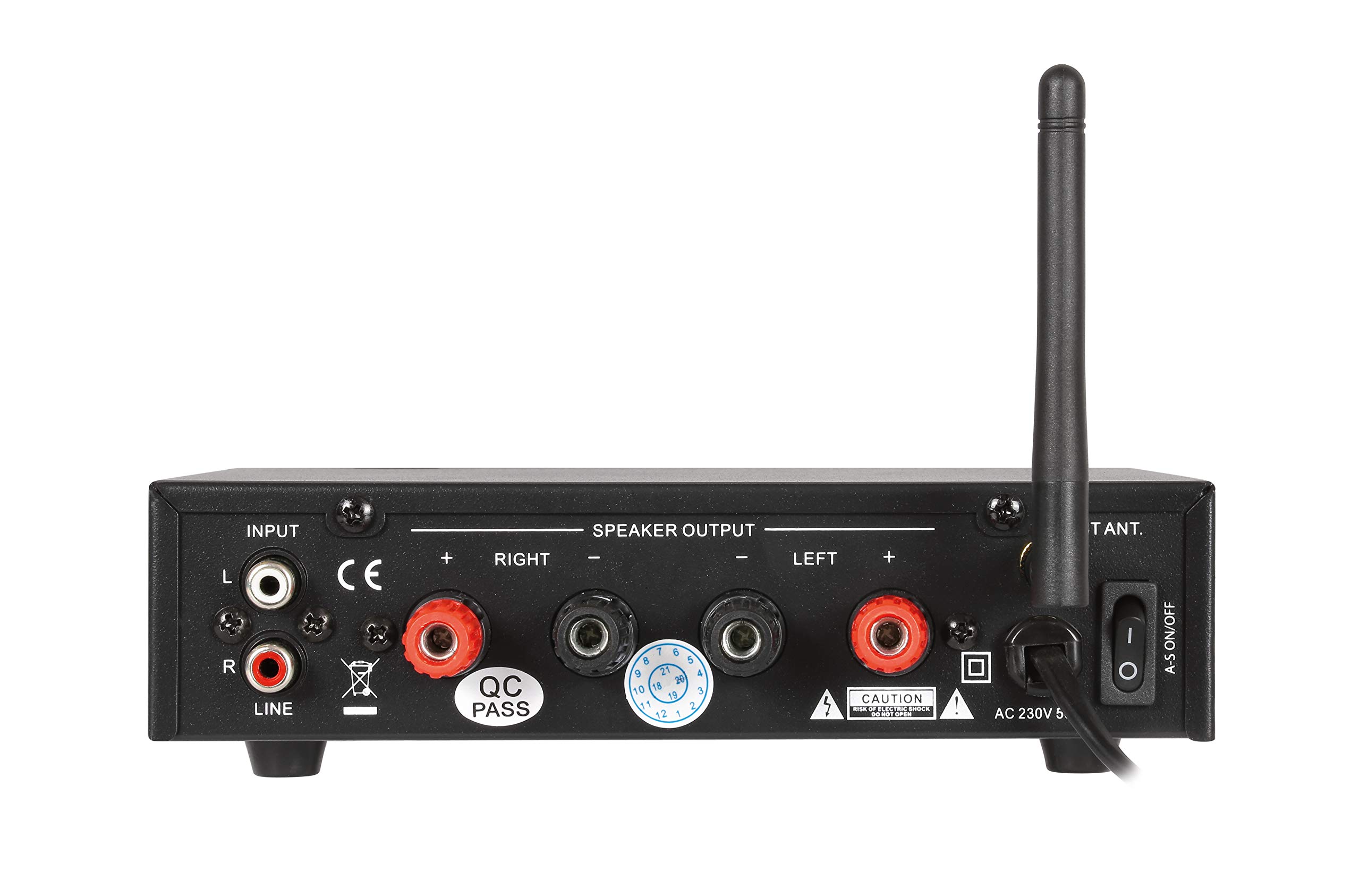 Dynavox Mini amplificatore CS-PA8, amplificatore digitale stereo, terminali di collegamento avvitabili, antenna BT integrata e connettore cuffie, nero