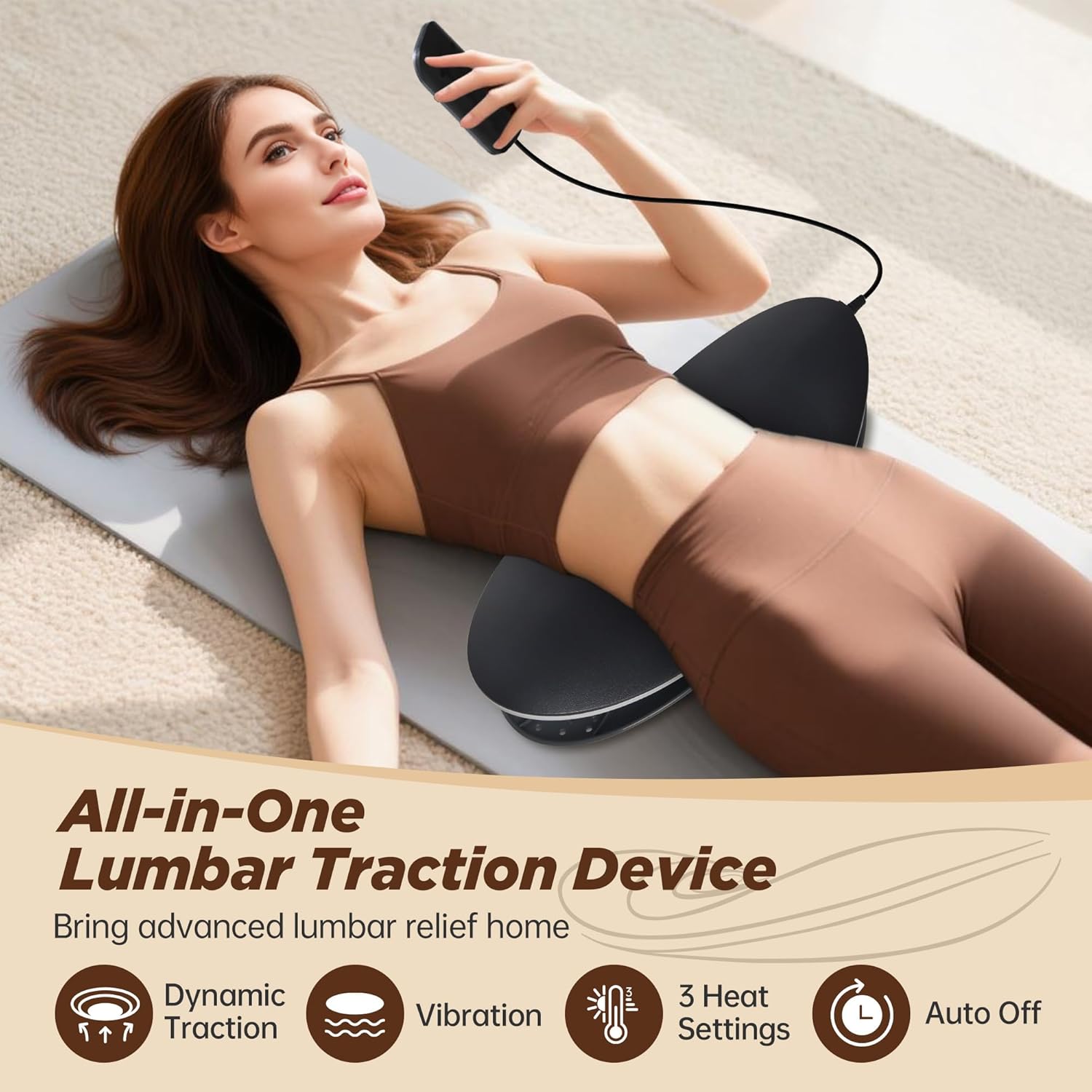 Electric Lumbar Traction Device, Back Traction with Dynamic Airbag Traction, 3-Level Heat, and Vibration Massage for Lower Back Pain Relief, Office & Home Use - Image 2
