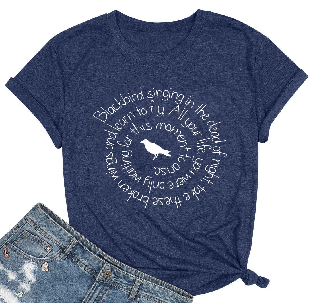 Country Music Shirt Women Blackbird Singing in The Dead of Night Tee Funny Beatles Shirts Vintage Short Sleeve Top