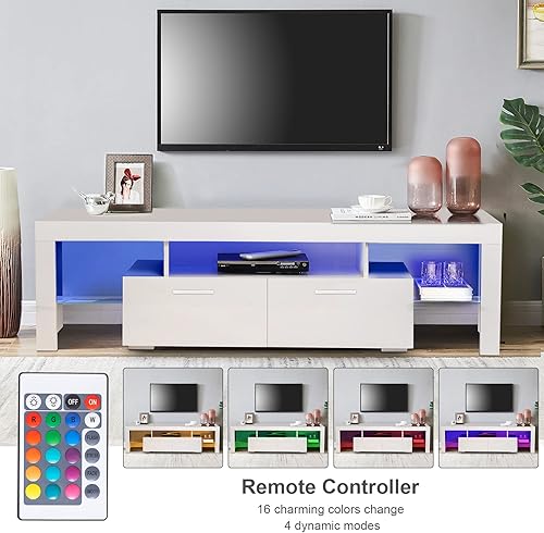 Miniatura 56 de Soporte de TV LED para televisores de hasta 70 pulgadas, centro de entretenimiento de alto brillo de mediados de siglo con armarios de Negro