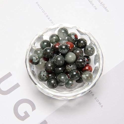 Miniatura 3 de 76 cuentas redondas lisas de piedra de sangre africana de 0.394 pulgadas (0.394 in), cuentas de piedra natural de grado AAA, piedras preciosas