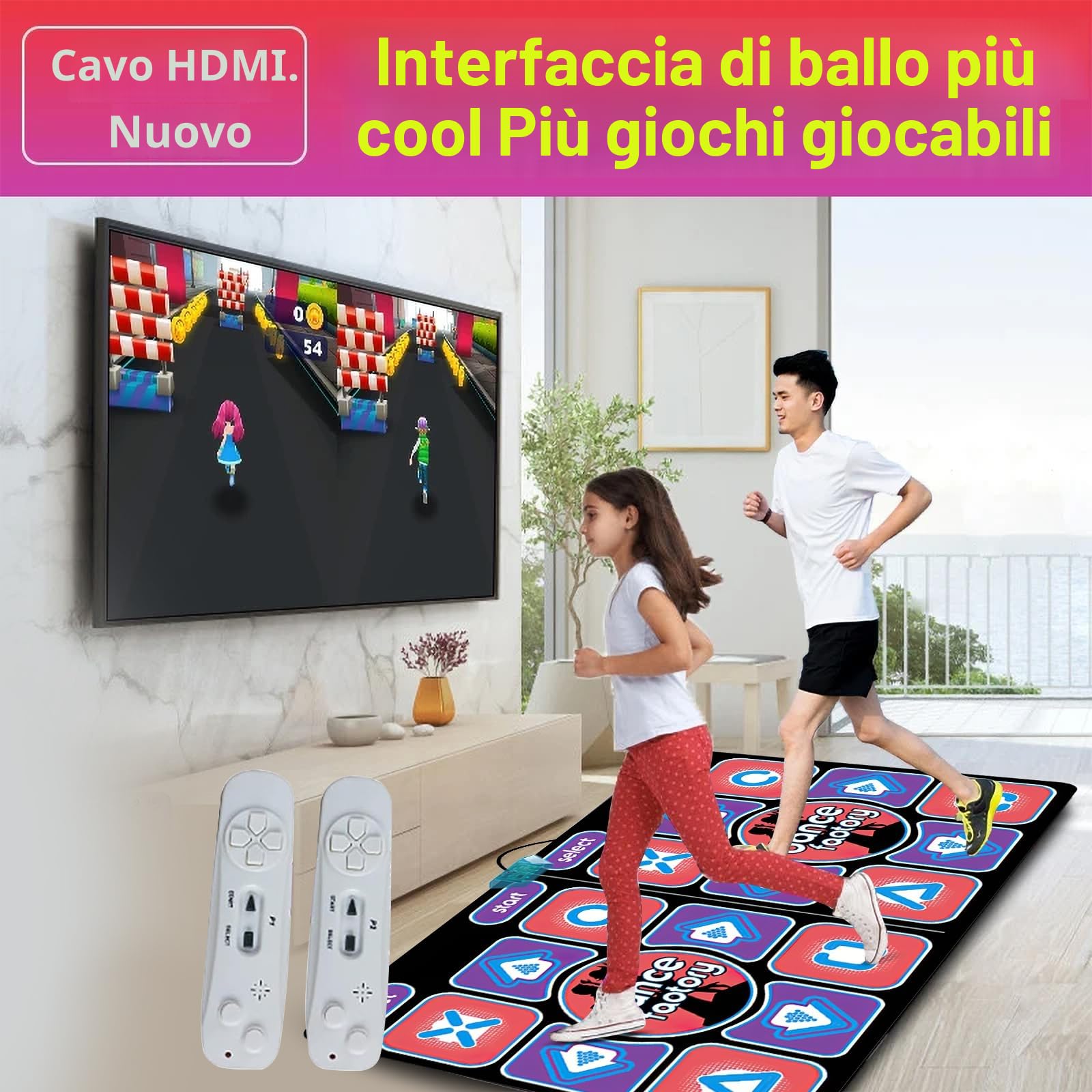 Tappetino da ballo 2 in 1 per TV e PC, doppio tappetino da ballo per bambini adulti, t-apis di d-anse interattivo con 2 controller di gioco, 100 canzoni e 65 giochi, per fitness, danza e festa