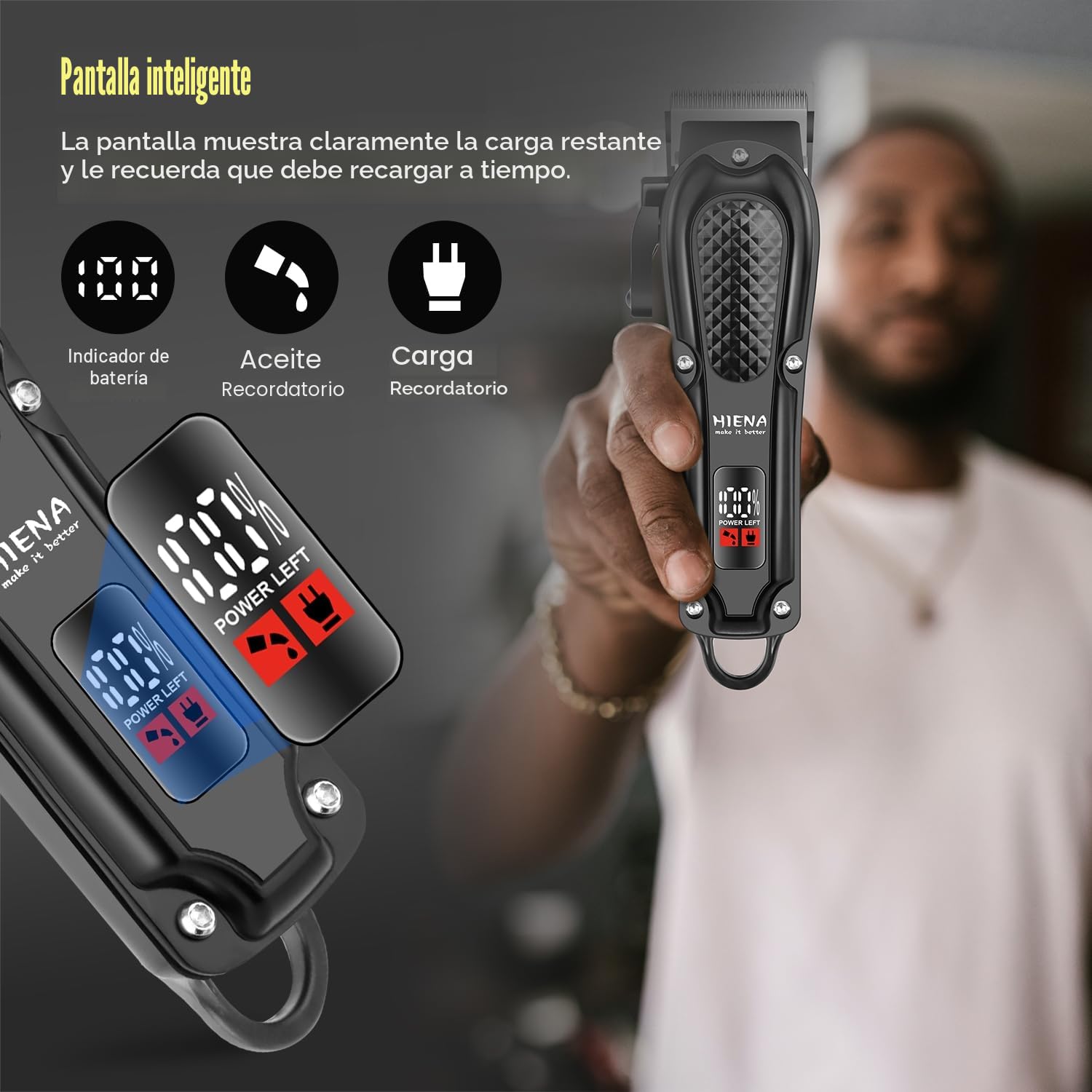 HIENA PRO Cortapelos Profesional para Hombres, Inalámbrico, Afeitadora de Barba Recargable, Kit de Corte de Pelo para Barbería con Pantalla LED