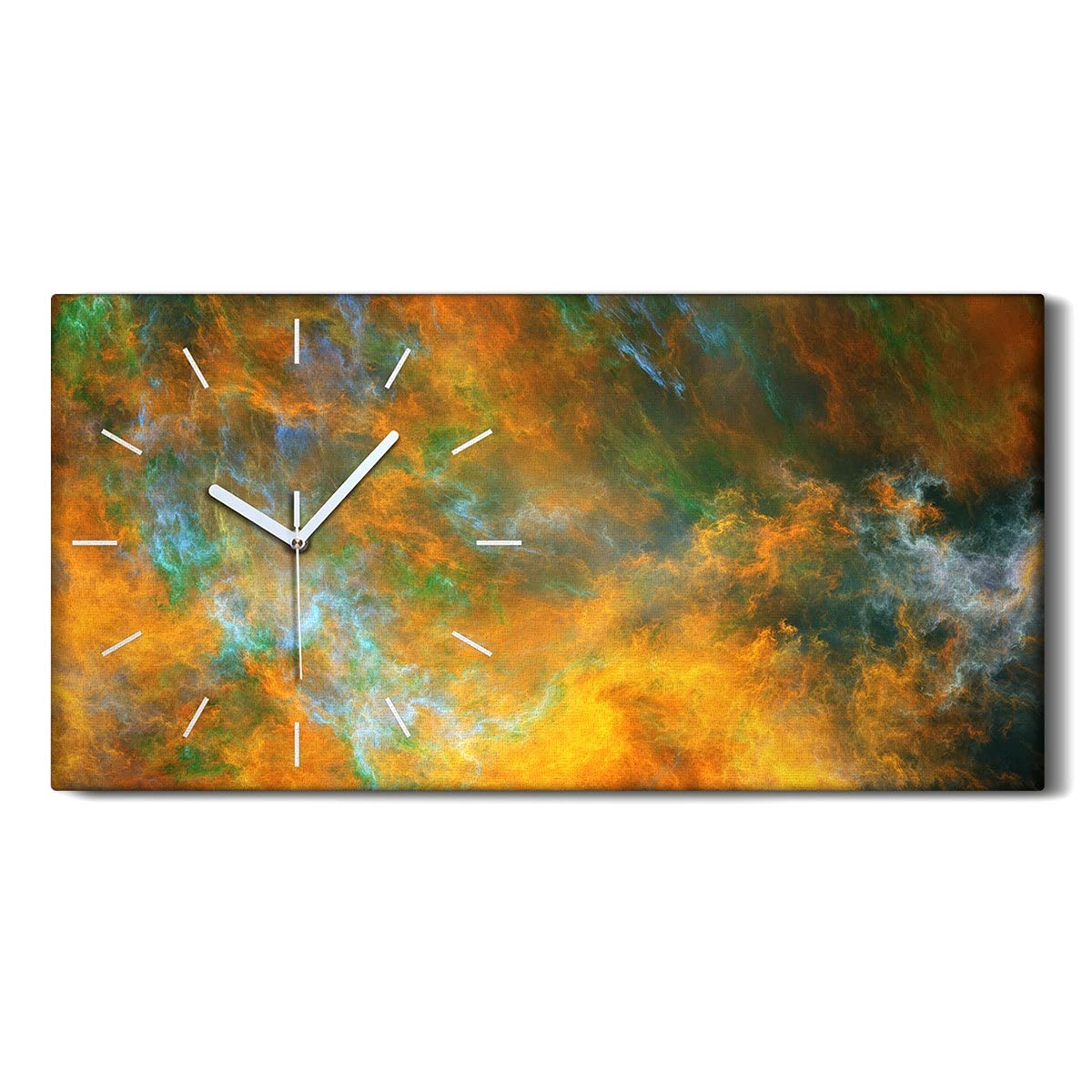 Horloge sur Toile 60x30cm Salon Nuages Jaunes Vert Horloge Silencieuse