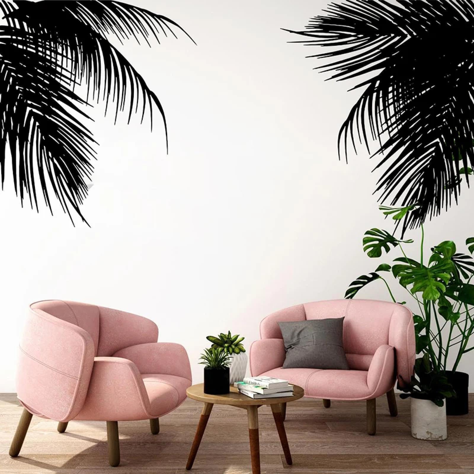 Youousi Black Tree Branches, Palm Branches, Leaves, Summer Beach, Forest, Land Landscape Wall Stickers, Leaf-Themed Children's Room Playroom Wall Stickers