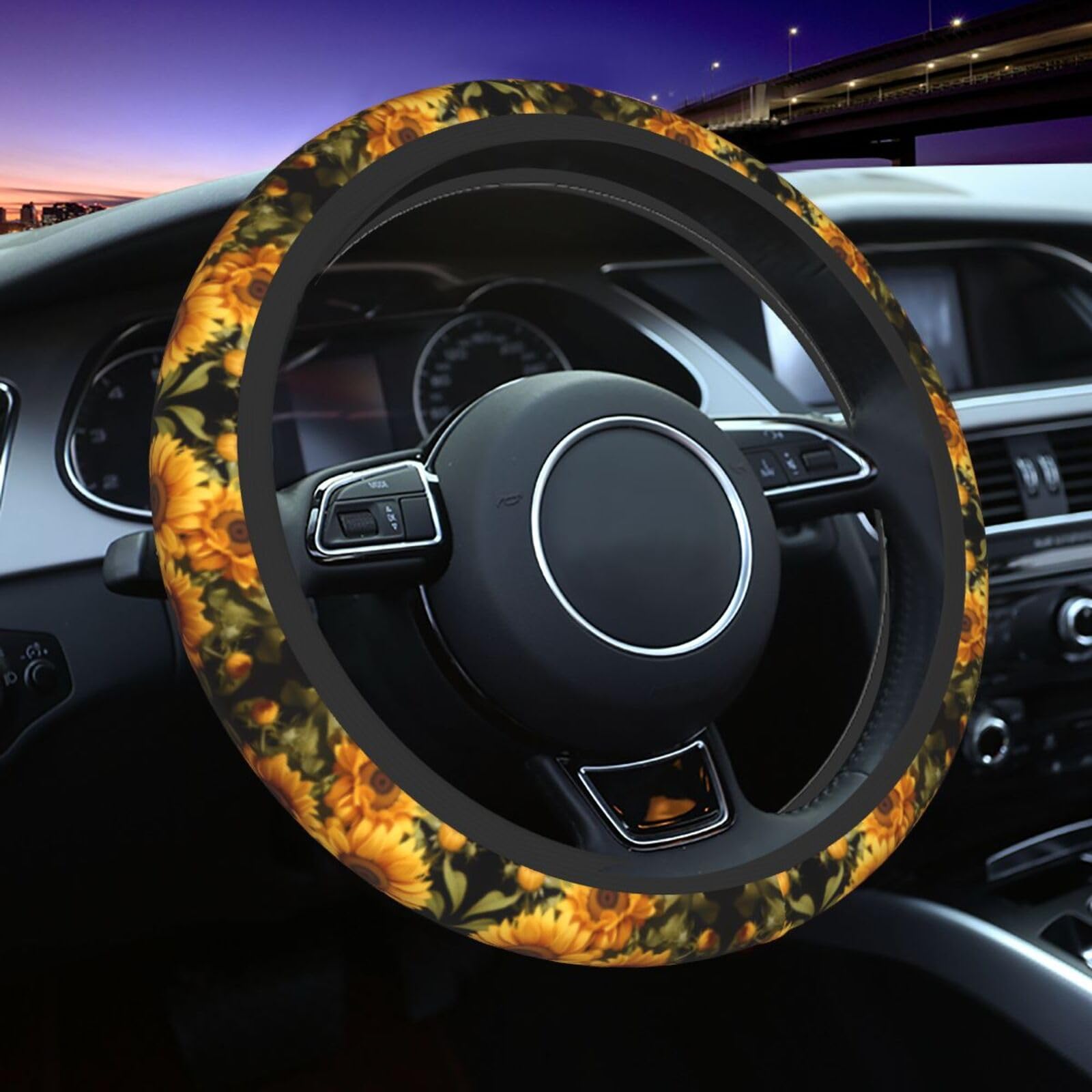 Coprivolante Auto In Neoprene Con Stampa Leopardo E Girasoli - Universale 38 Cm - Antiscivolo E Morbido