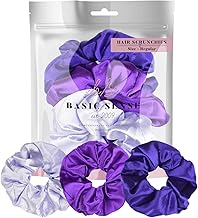 Luxurious Shimmering Hair Satin Scrunchies for Women Updo Ponytail Holder Ties Bands Elastic Bobbles Traceless Scrunchy, Purple Assortment
