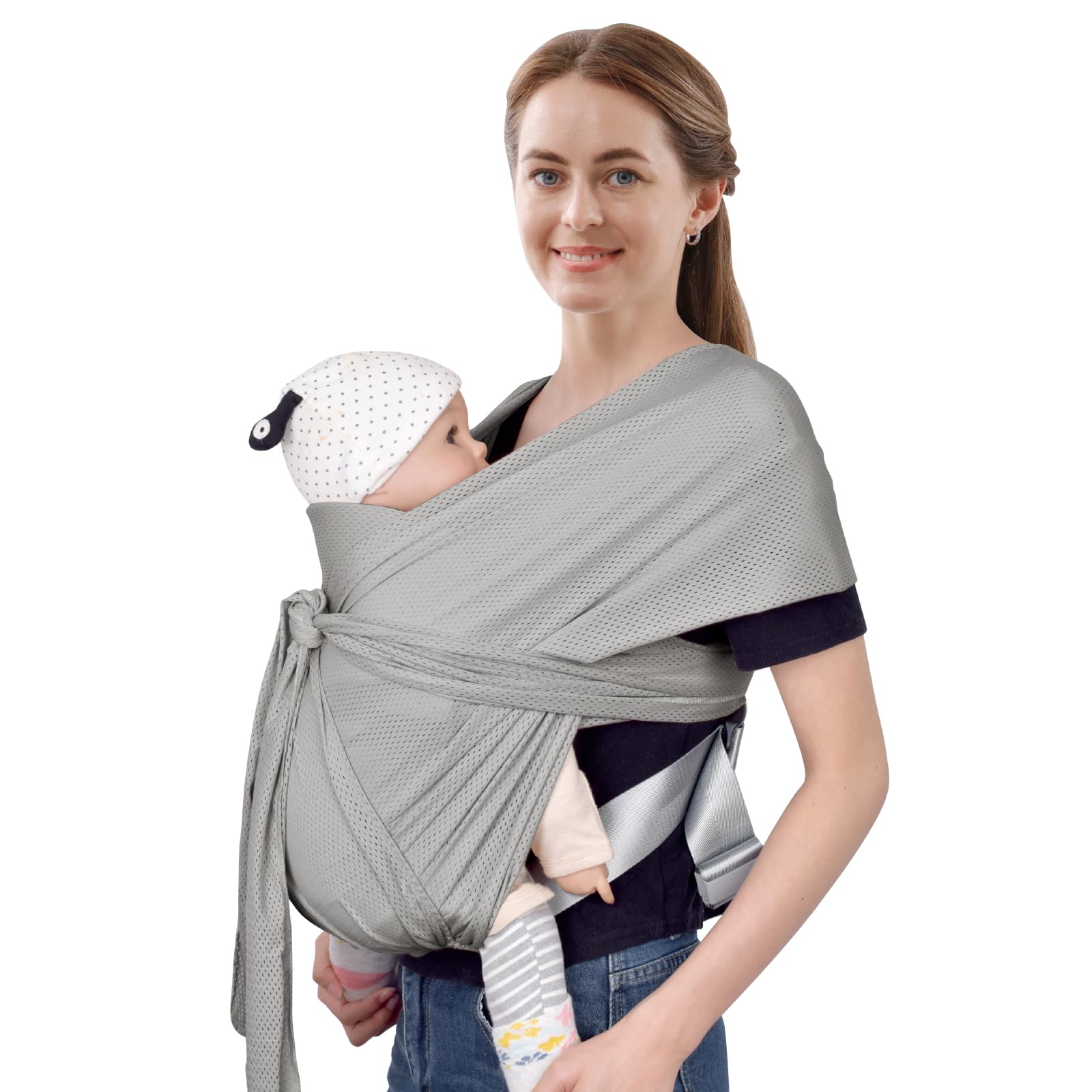 Baby Wraps Carrier Sling, Baby Carrier for Newborns and Toddlers,Skin-Friendly and Soft Front Baby Carrier Wrap Perfect Newborn Gifts(Mesh Grey)