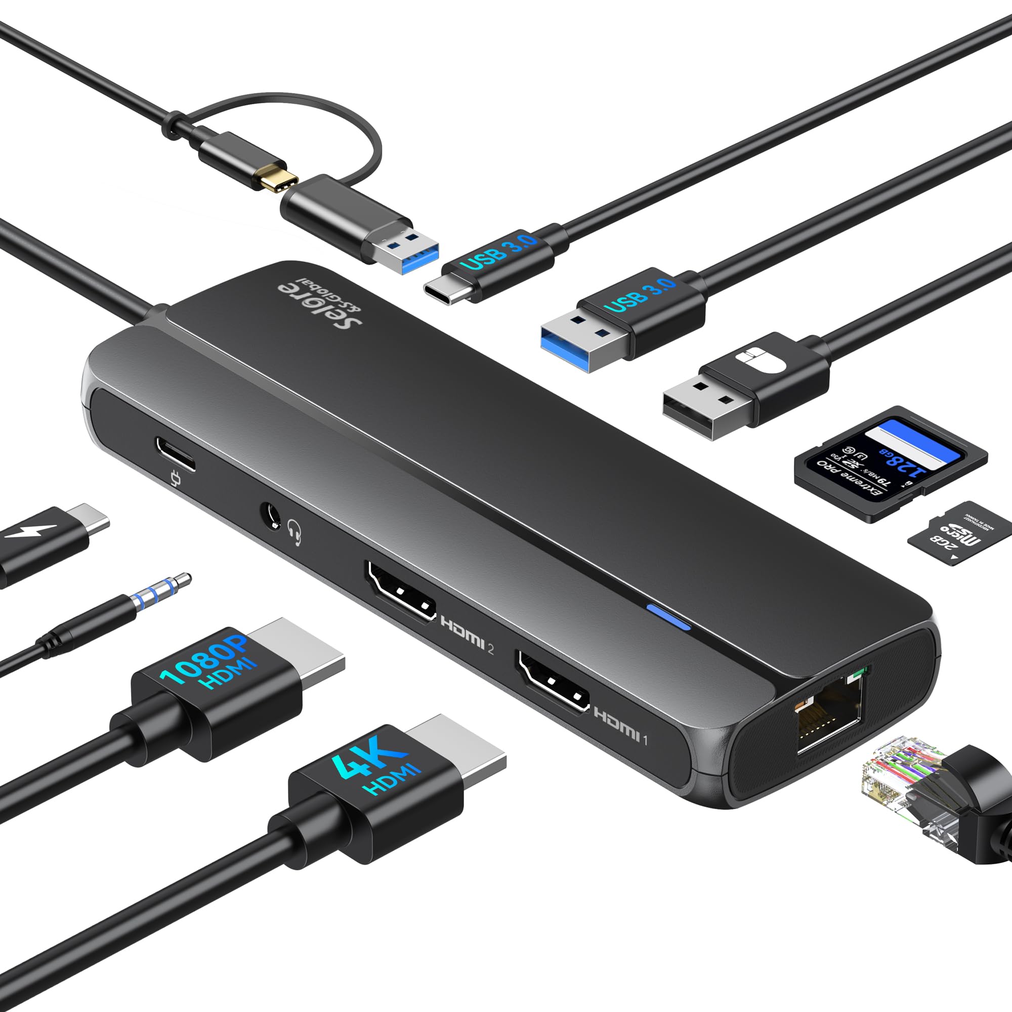 10 in 1 USB Cドッキングステーション USB Cハブ 二つHDMI Amazon | USB C ハブ アダプタ 10-in-1 ドッキングステーション