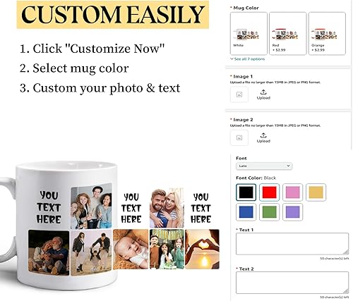 Miniatura 2 de Taza de café personalizada con texto fotográfico, 7 fotos collage, diseño de tu propia taza de café personalizada, regalos personalizados para