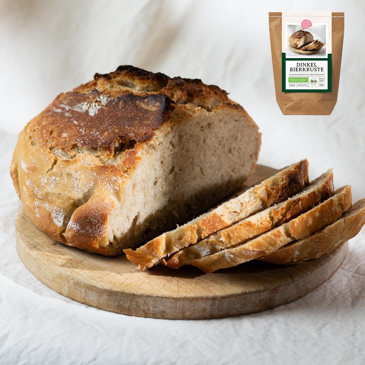 Bio Dinkel Bierbrot Backmischung – 100 % Dinkelmehl aus Bayern & Sauerteig – aromatisches Dinkelbrot mit leichter Biernote – für Brotbackautomat & Ofen – Bake with Love - 10er Pack