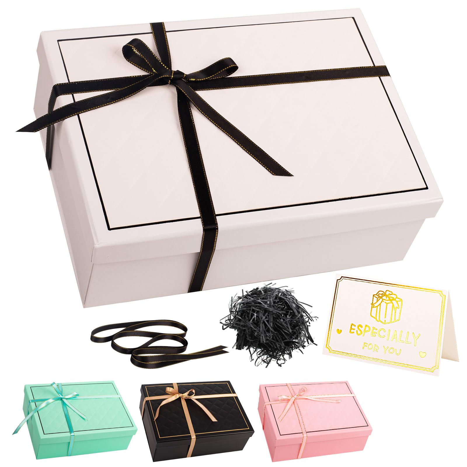 Luxury White Gift Box with Lid 25x18x9cm Medium/Large Empty Gift Boxes for Presents, Gift Box for Birthday Valentines Day Christmas Wedding Bridal Present Box with Ribbon Girls Her Women