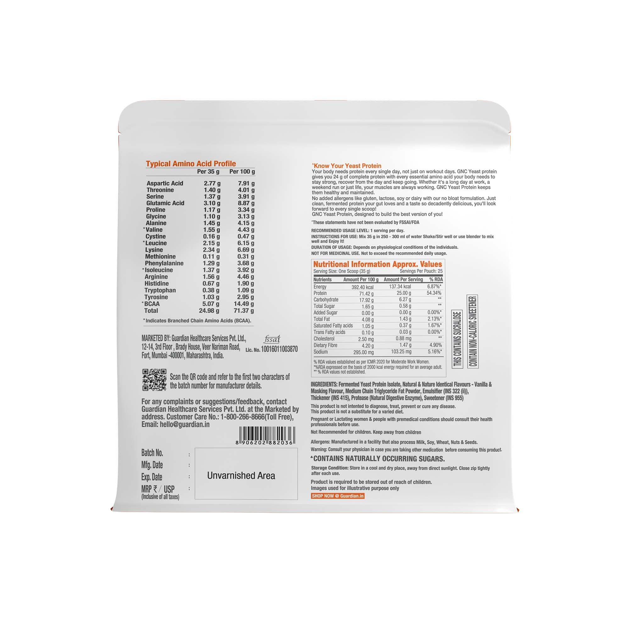 GNC Select Yeast Protein | 25g Protein, 5g BCAAs | Fermentation-Grown | Added Protease | Non-Dairy, 100% Veg, No Added Sugar | Digestive Support | Vanilla, 2lbs — Amazon image 9