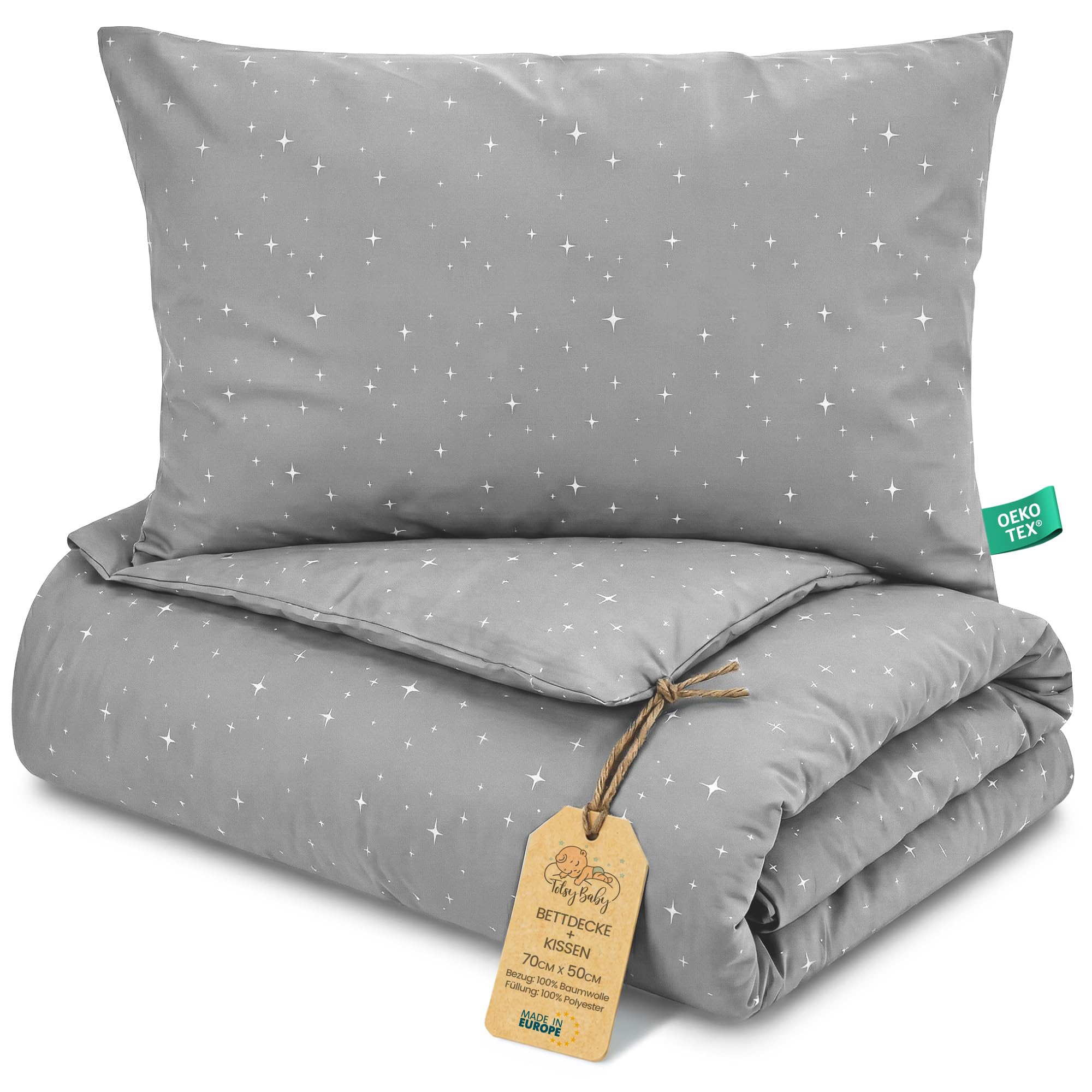Totsy Baby Duvet Filling Children's Bed Cotton – 50 x 70 cm – Baby Filled Blanket Set 50 x 70 cm with Pillow 40 x 35 cm for Boys and Girls Oeko-Tex Galaxy