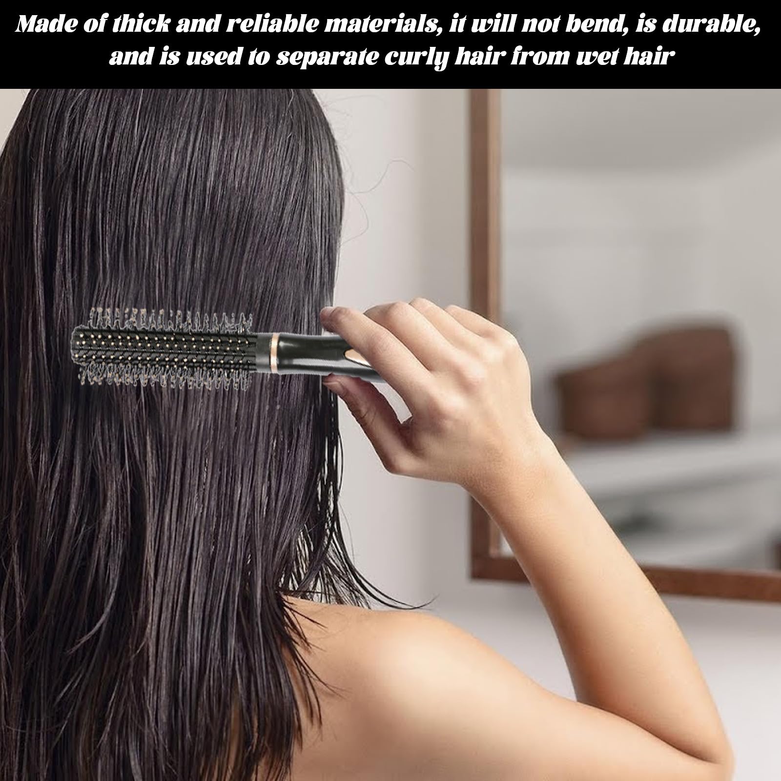QINCAWIN Round Hair Brush, Curly & Straight Hair, Black, 23x3.5cm/9.05x1.38inch, Smoothing, Daily & Salon Use, Female - Image 4