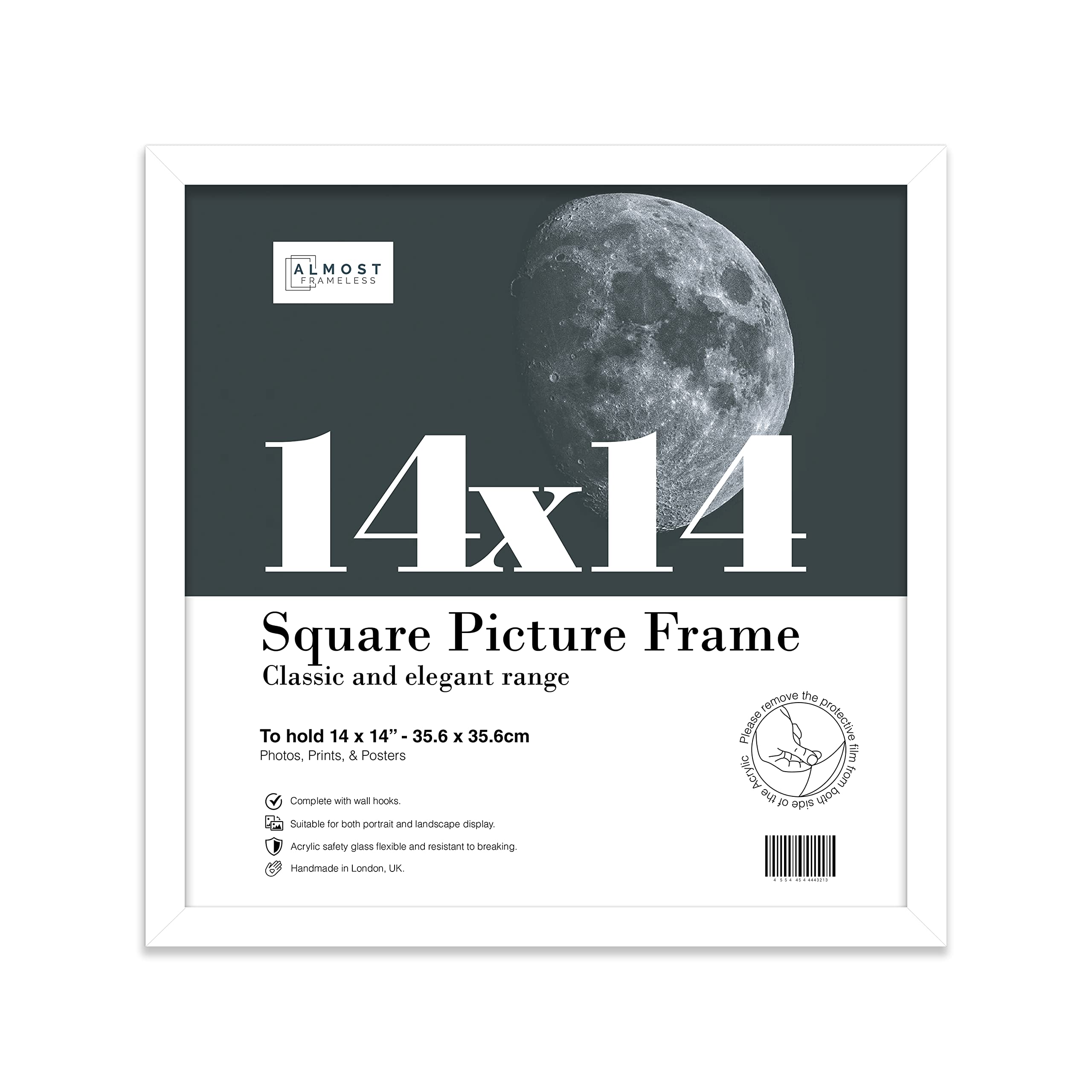 14x14 Inch White Square Thin Photo Frame Wall Mountable Thin Picture Frame Standard Square Photograph Size, 14" X 14"(35.6 X 35.6cm)