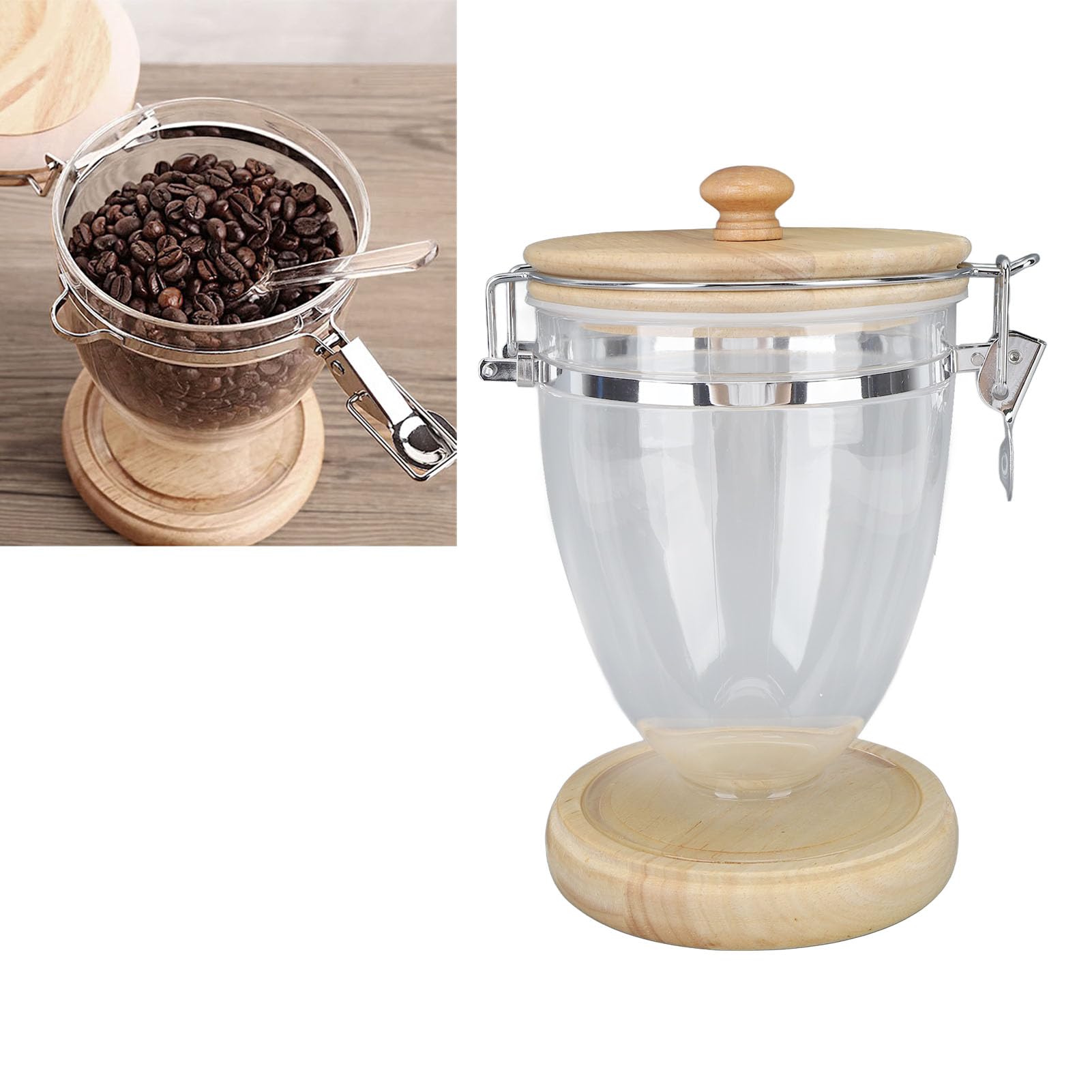 Behälter für Kaffeebohnen, luftdicht, durchsichtig, Vorratsdose mit stabilem Deckel, für losen Tee, Kaffee, Zucker, Nüsse, ABS-Eichenmaterial, 624 g, 22 oz (Klein)