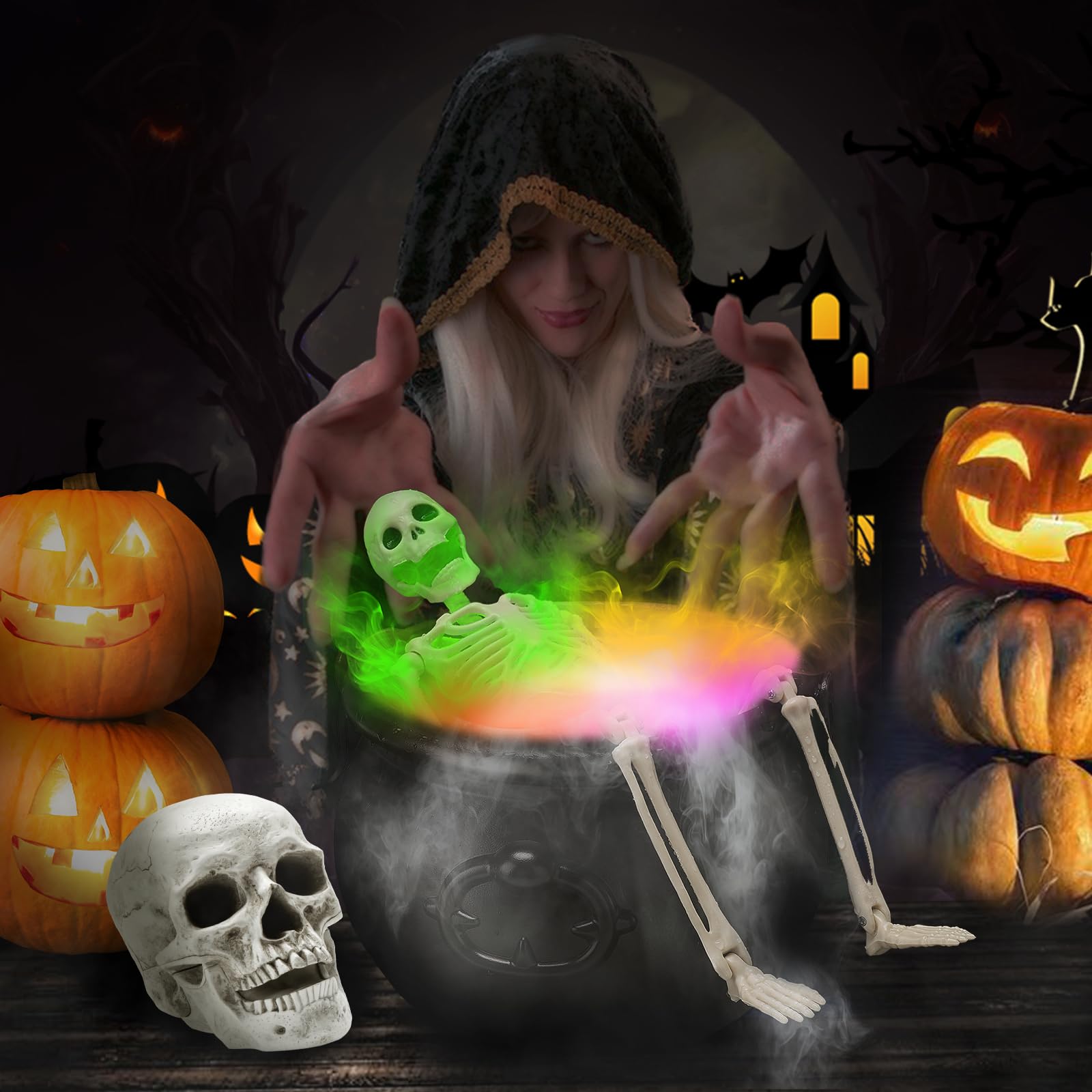 Chaudron De Sorcière Halloween Avec Fumée Et Bouteille Flottante - Déco De Fête Effrayante Pour Salon, Bureau, Maison Hantée (alimentation USB) - 12