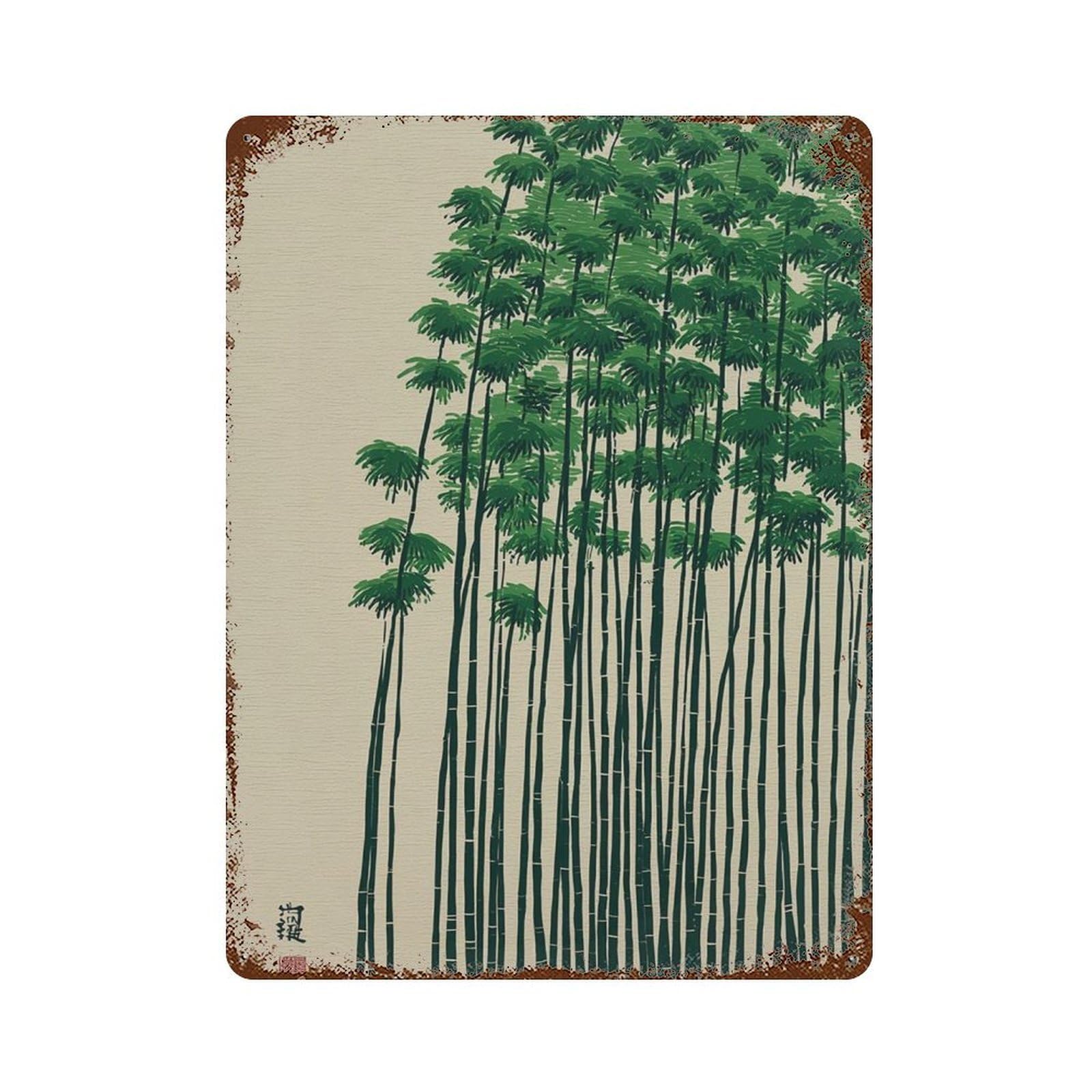 xiaoxiaoshen Bamboo Forest Japanese Nature Minimal Botanical Zen Green Landscape Wall Decor Art Metal Tin Poster Modern Home Decor Art Home Bar Shop Decorations Vintage Sign 40x30cm