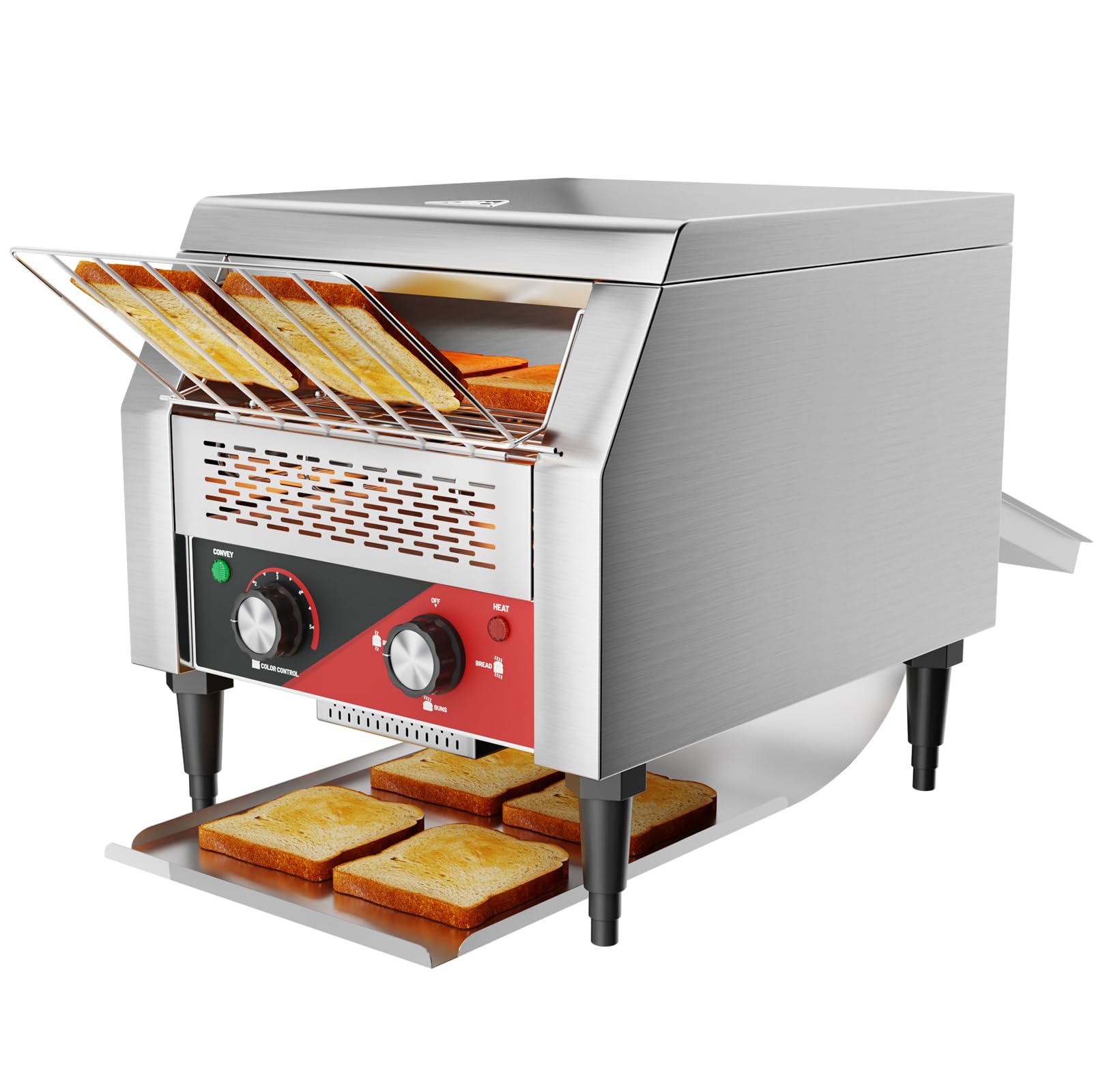 Edelstahl-Gewerbe-Fach-Toaster, Auto-Brot-Roaster für Hotels & Cafés, 150 Scheiben pro Stunde Kapazität, variable Geschwindigkeitsregelung, einfaches sauberes Design für Frühstücksservice mit hohem Vo