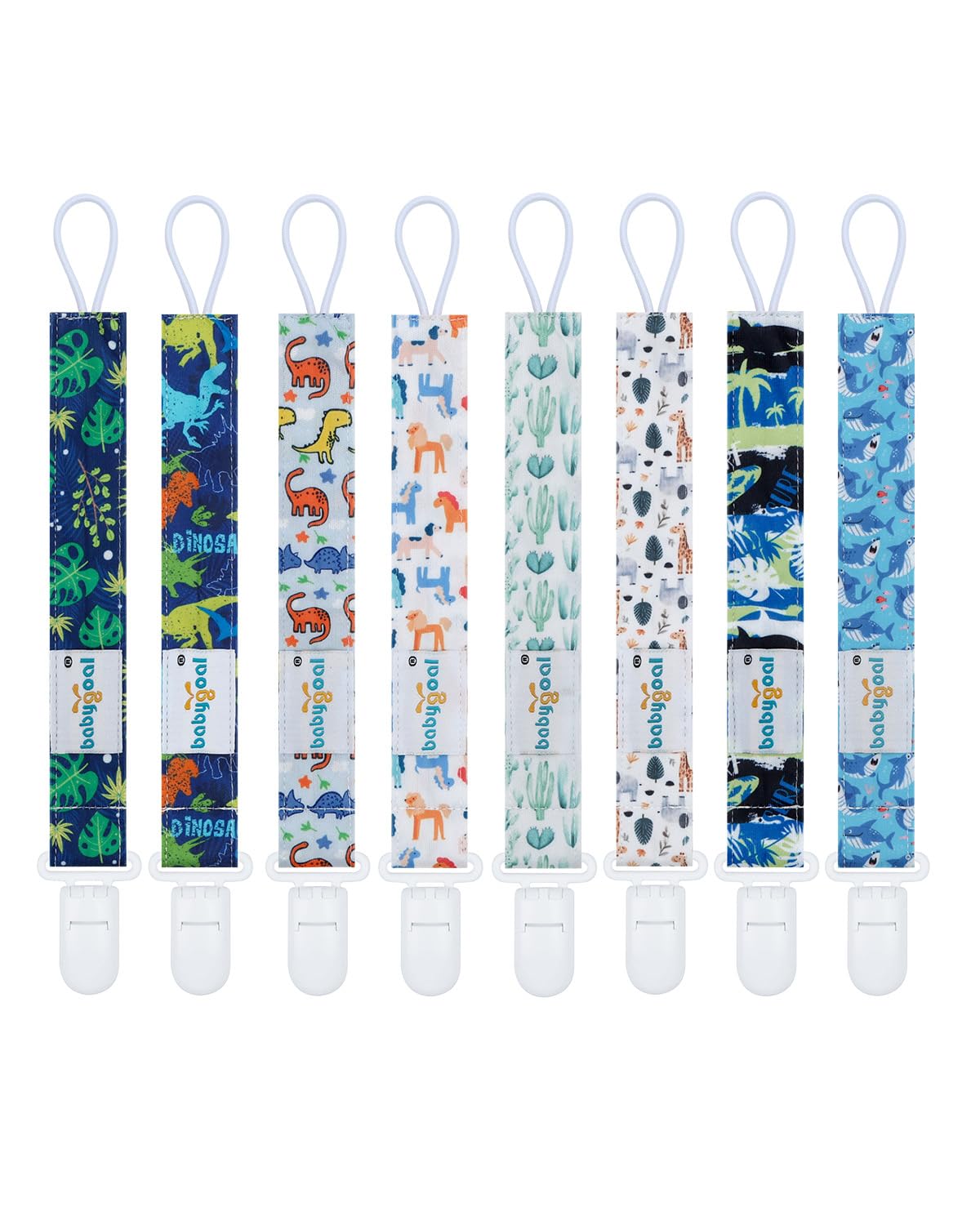 babygoal Aniaml Neutral Pacifier Clips, 8 Pack Binky Paci Holder Clips Fits for Most Pacifiers and Binkies 8PS49-B