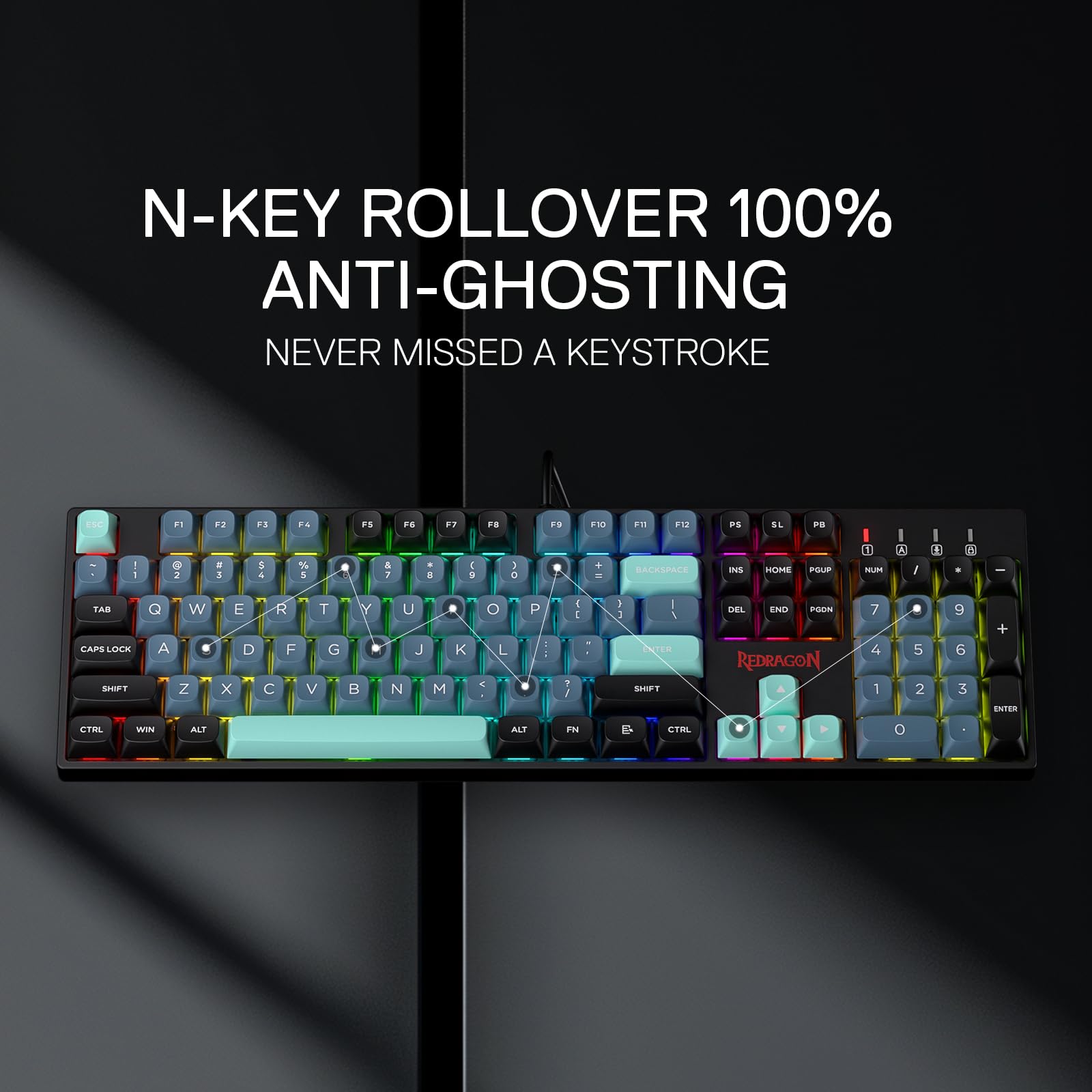 Tastiera da gioco meccanica Redragon Rainbow Kumara K552 TKL USB - Illuminazione RGB - Tasti rossi Redragon - Antighosting - Ca