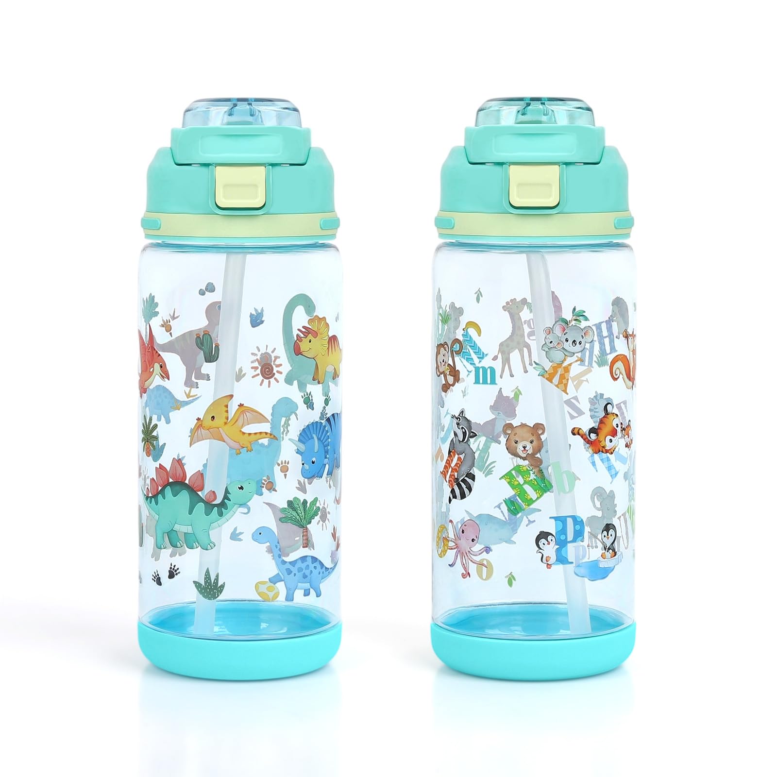 decalsweet Kids Water Bottle 20oz Durable Leak-Proof Plastic Water Cup for Kids Toddlers,With Straw Handle and Pop-Up Spout Cover,Safe for School