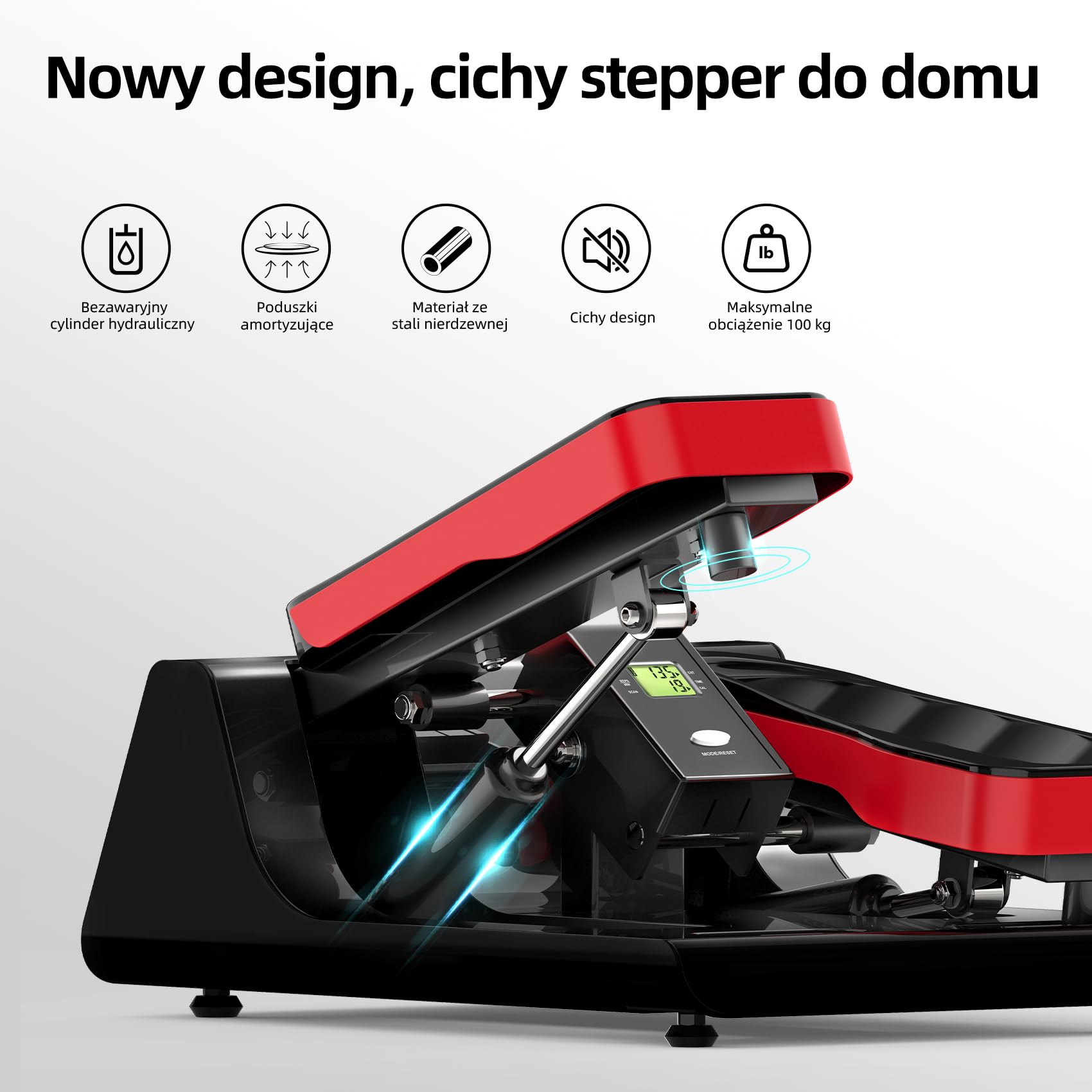 ST3 Mini stepper z linami Power Rope i wyświetlaczem – domowy trenażer do domu, cichy cylinder hydrauliczny, urządzenie fitness, obciążenie do 100 kg