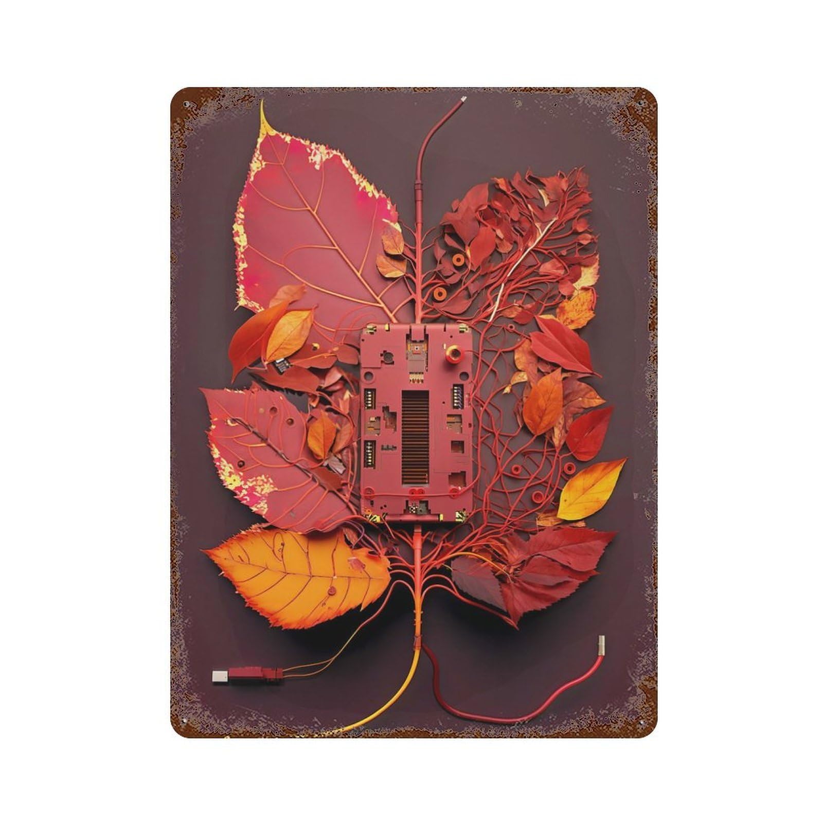 Retro Metal Sign with Cybernetic Leaf Design 15.7"x11.8", for Shed, Workshop And Garage Wall Decor, Old School Wall Decor