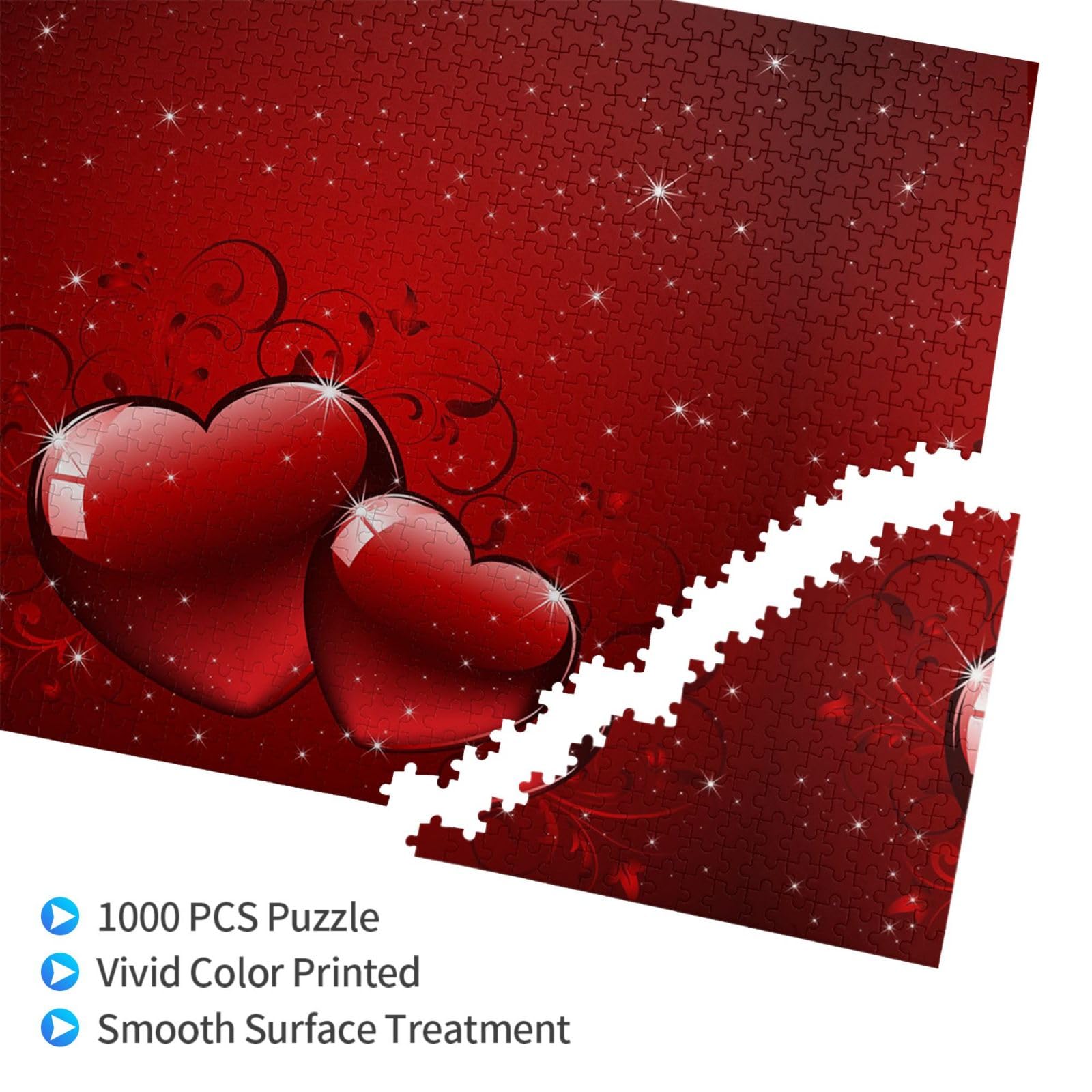 Gioco di puzzle per adulti, puzzle impegnativi, puzzle da 1000 pezzi, cuori d'amore glitterati per San Valentino stampati