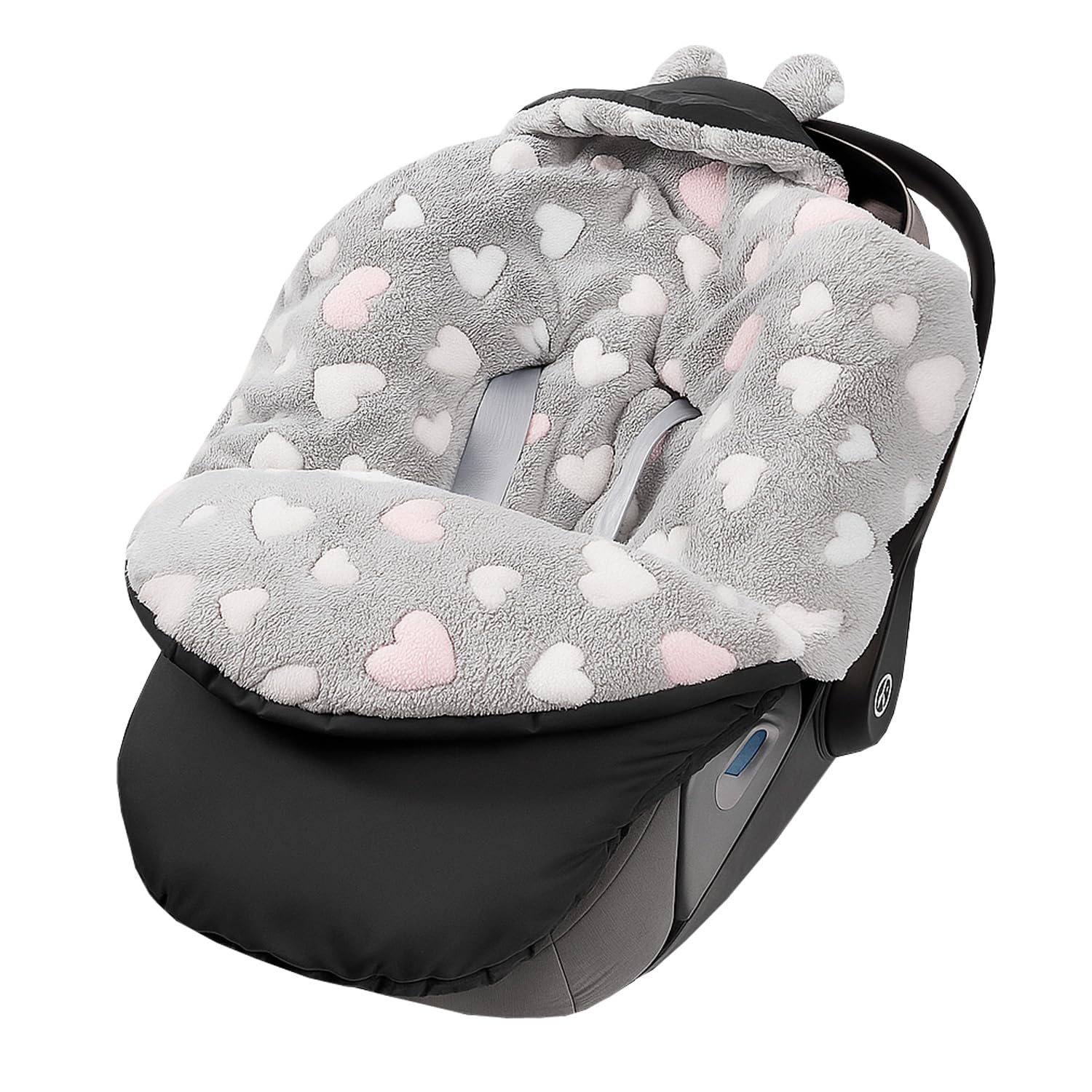 Einschlagdecke für Babyschale – Warmer Fußsack für Baby, Kuschelige Babydecke für Kinderwagen, Kindersitz & Babybett, Ideal für Herbst & Winter, Made in EU (605.020 Grau/Herz rosa)