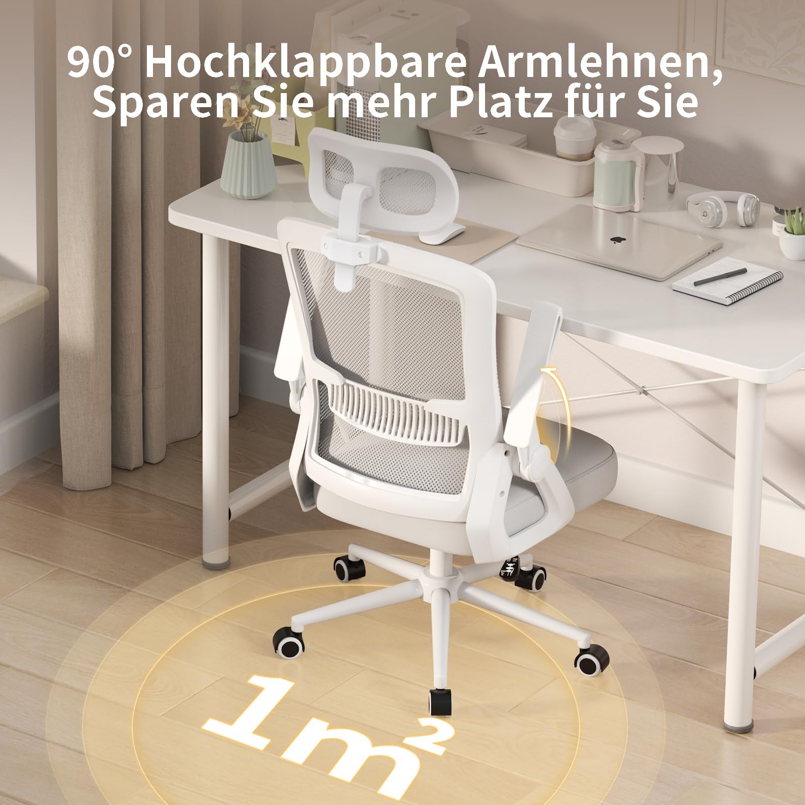naspaluro Ergonomischer Bürostuhl, Schreibtischstuhl für Homeoffice | Mit Lordosenstütze & verstellbarer Kopfstütze, atmungsaktiver Mesh-Rücken, hochklappbare Armlehnen, höhenverstellbar